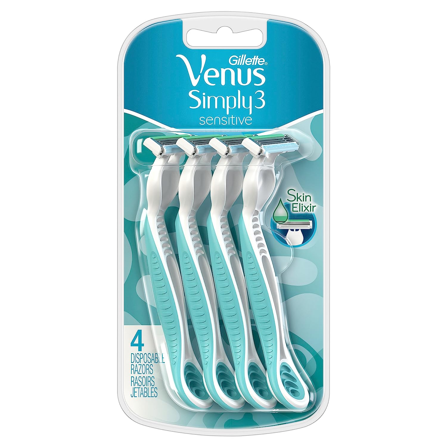 Gillette Venus Simply 3 Sensitive Women's Disposable Razors, Pack of 1 with 4 razors