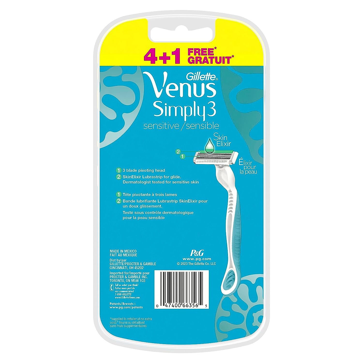 Gillette Venus Simply 3 Sensitive Women's Disposable Razors, Pack of 1 with 4 razors
