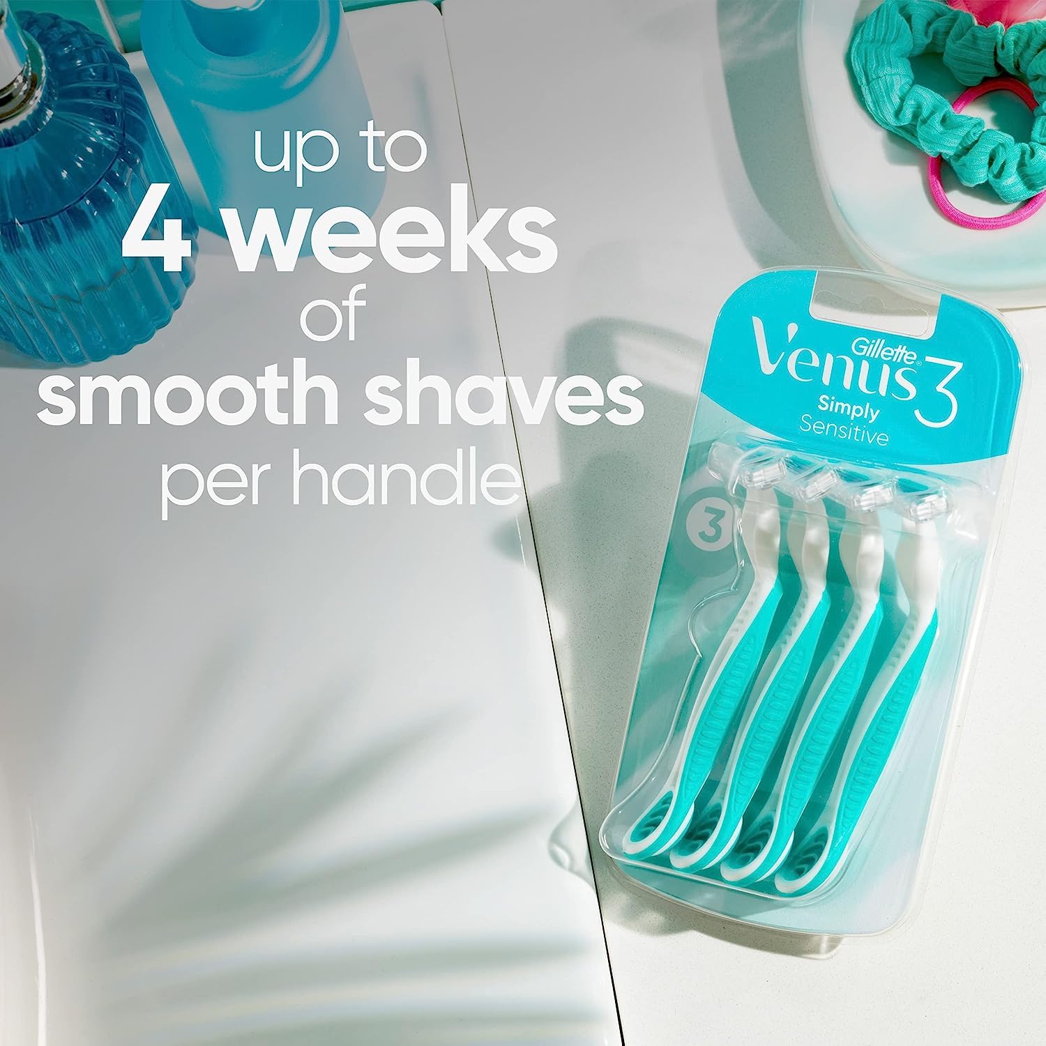 Gillette Venus Simply 3 Sensitive Women's Disposable Razors, Pack of 1 with 4 razors