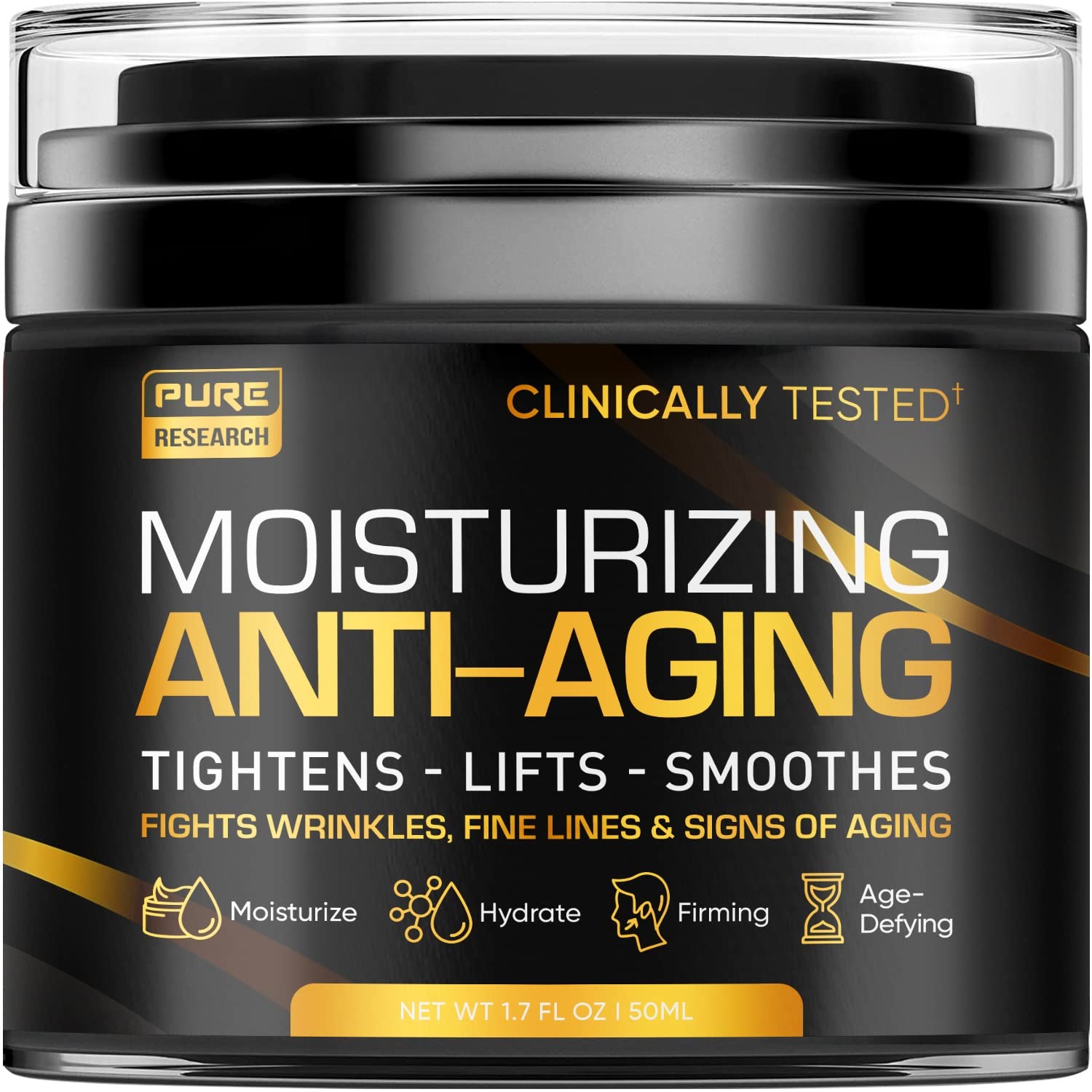 PURE RESEARCH Men's Face Cream Moisturizer - Anti-Aging Cream For Men, Collagen, Retinol & Hyaluronic Acid - Day & Night - Made in USA - Anti...