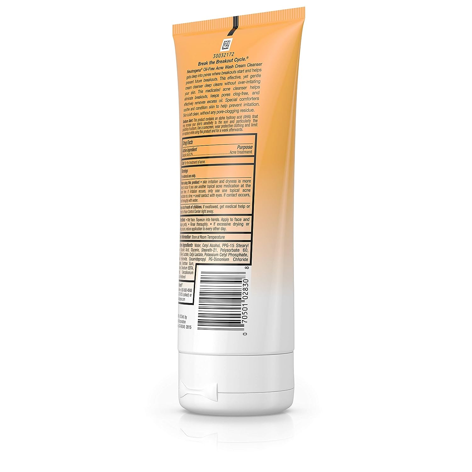 Neutrogena Oil-Free Acne Face Wash Cream Cleanser with Salicylic Acid, Non-Comedogenic Acne-Prone Skin Cleanser, 6.7 fl. oz