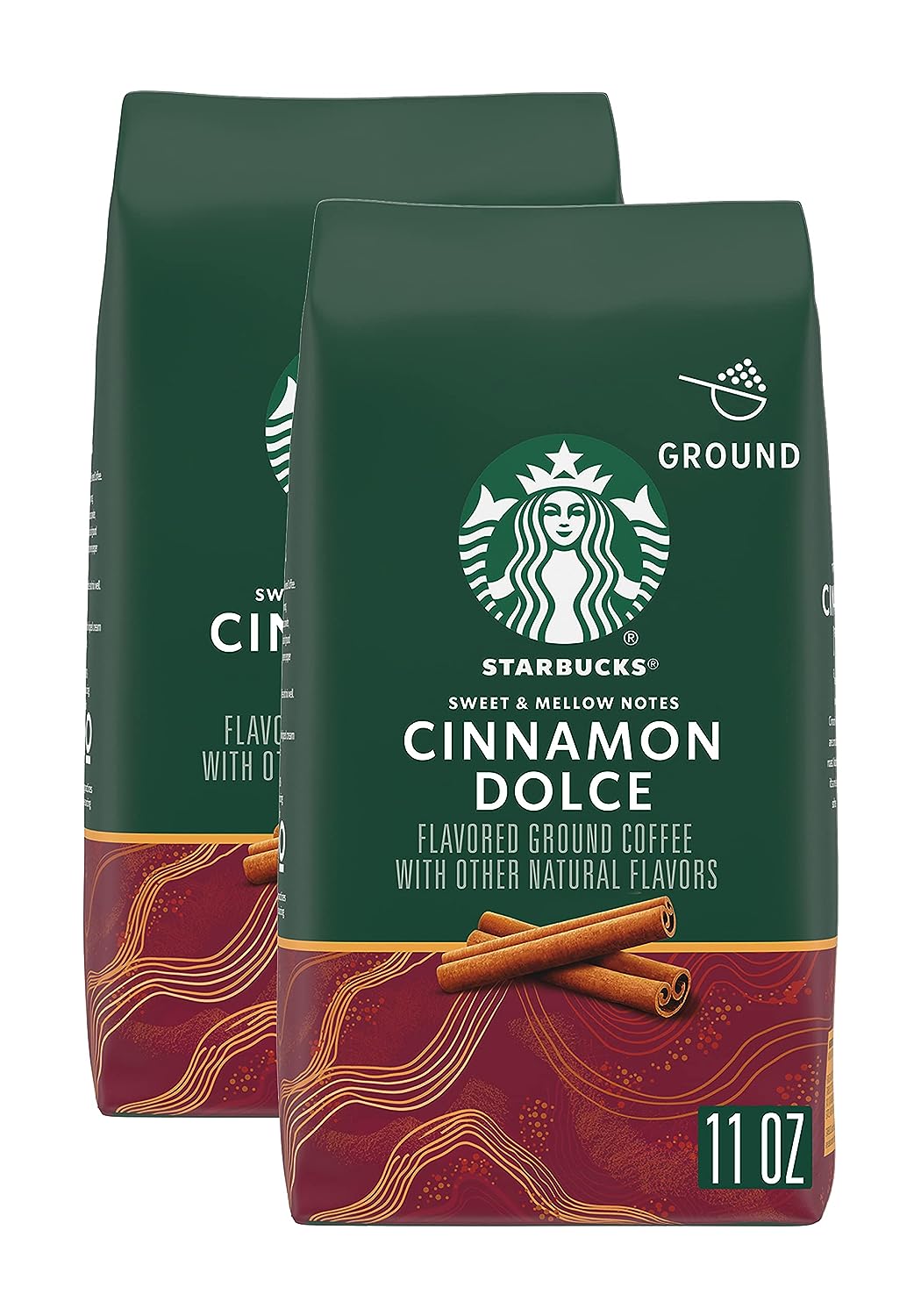 Starbucks Flavored Ground Coffee, Cinnamon Dolce Flavored Coffee, Blonde Roast Coffee, Made with Ground Arabica Coffee Beans, 11-Ounce Bag (Pack of 2)