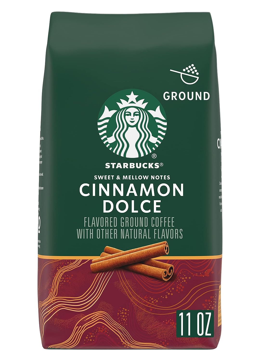 Starbucks Flavored Ground Coffee, Cinnamon Dolce Flavored Coffee, Blonde Roast Coffee, Made with Ground Arabica Coffee Beans, 11-Ounce Bag (Pack of 2)
