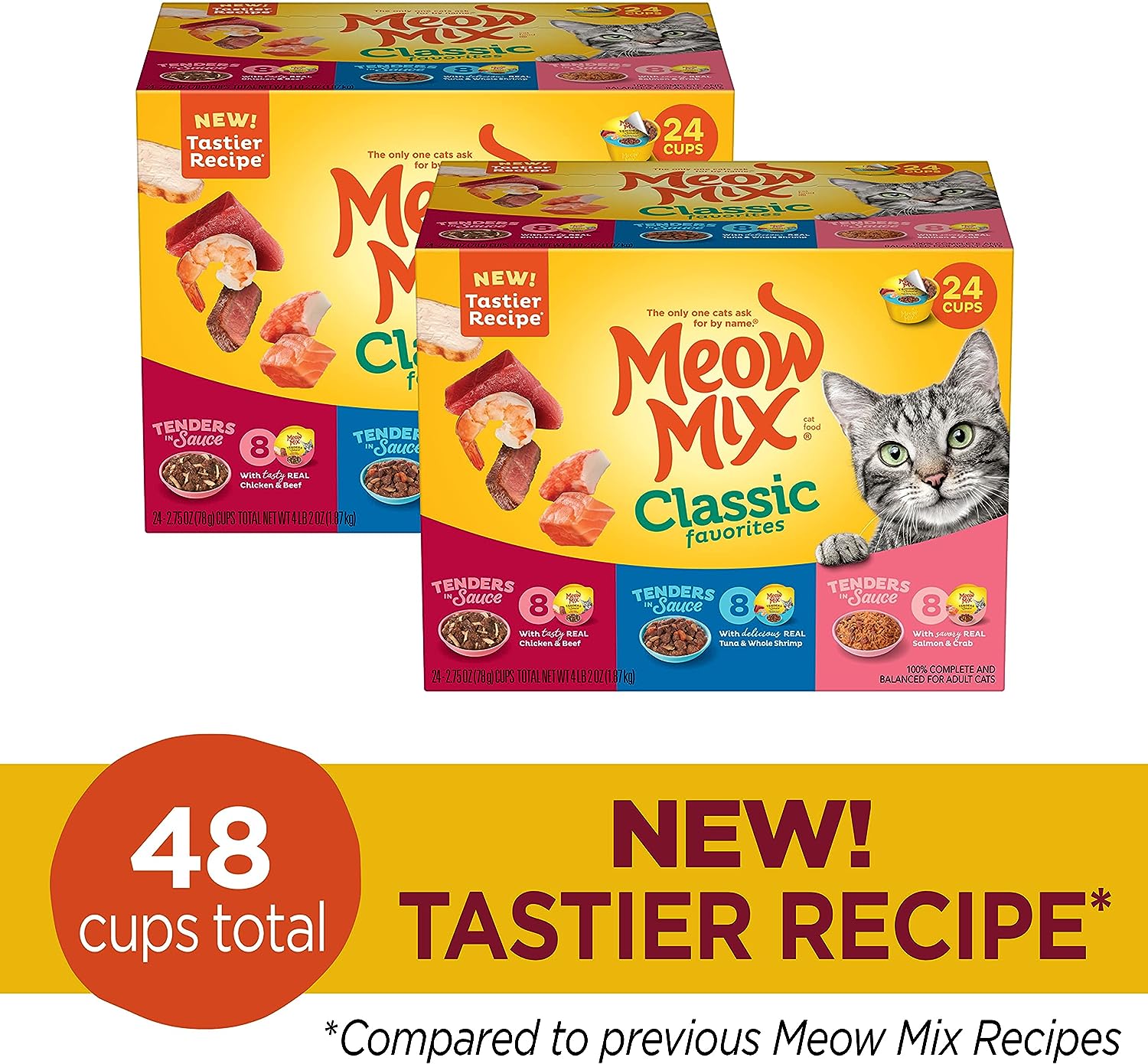 Meow Mix Classic Favorites Wet Cat Food, Variety Pack, 2.75 Ounce Cup (Pack of 48)