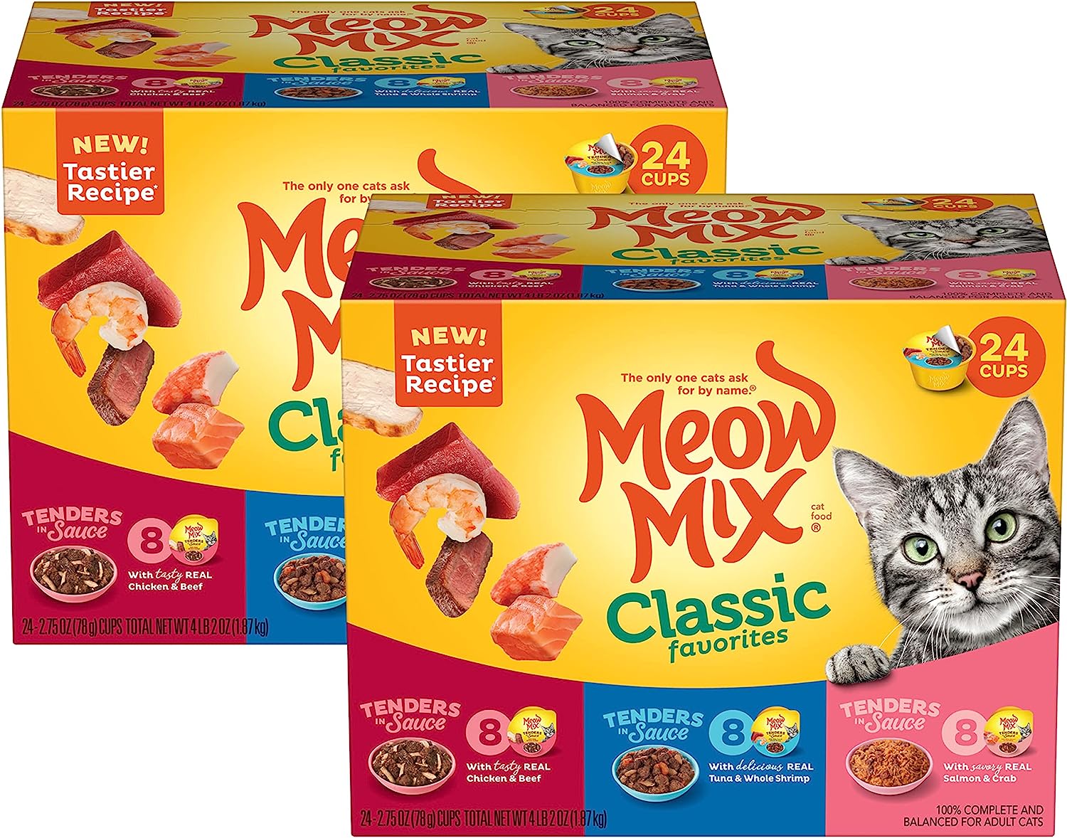 Meow Mix Classic Favorites Wet Cat Food, Variety Pack, 2.75 Ounce Cup (Pack of 48)