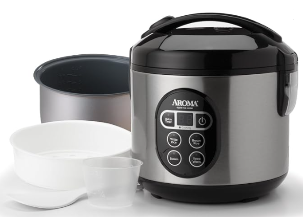 Olla arrocera y olla a vapor Aroma Housewares ARC-914SBD digital con aislamiento térmico, 8 tazas (cocinadas), plateado