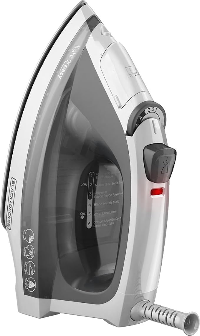 BLACK+DECKER Light ‘N Easy™ Compact Steam Iron with Stainless Steel Soleplate, Lightweight, Anti-Drip, Grey