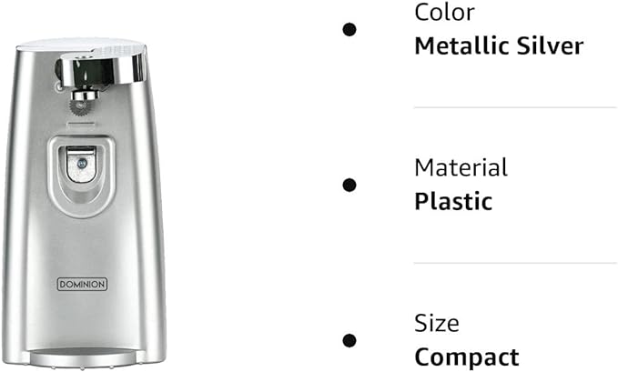 Dominion Tall Electric Can Opener, Easy Push Down Lever, Knife Sharpener, Bottle Opener & Built-In Cord Storage, Opens All Standard-Size and Pop-Top Cans, Easy to Clean, Silver