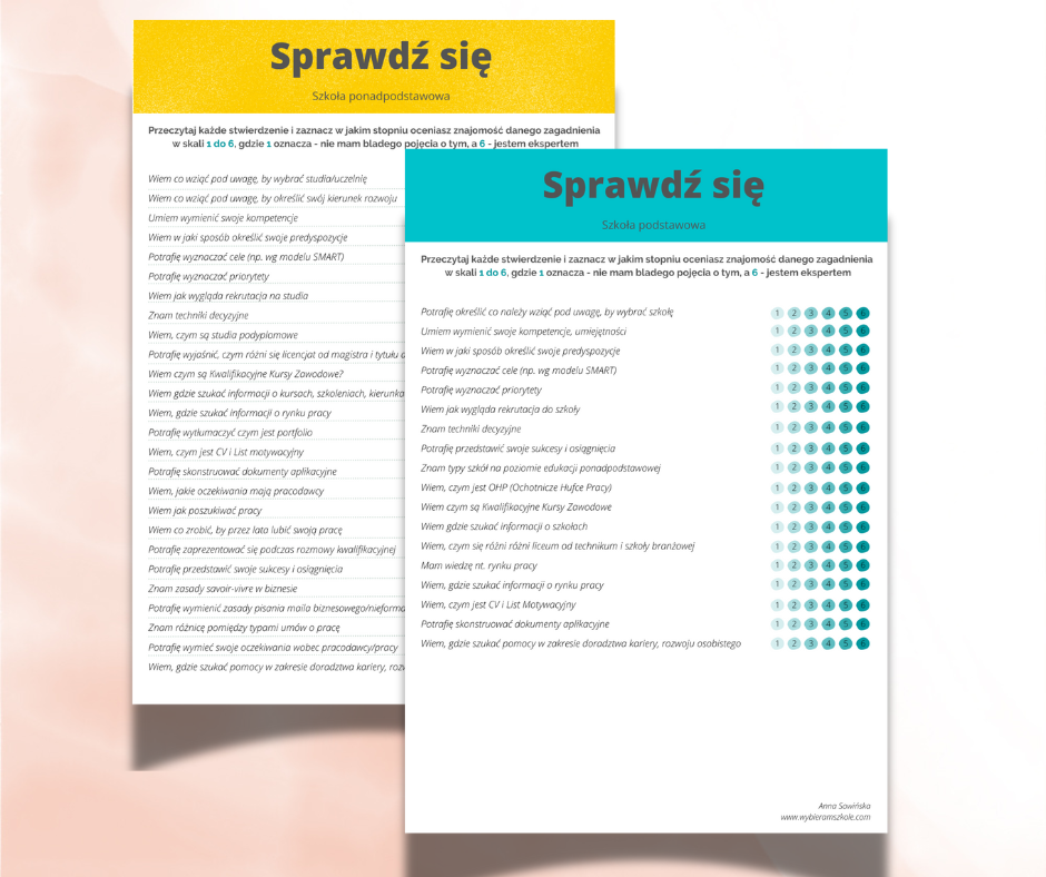 Ankieta samooceny w zakresie wiedzy i umiejętności związanych z wyborem szkoły