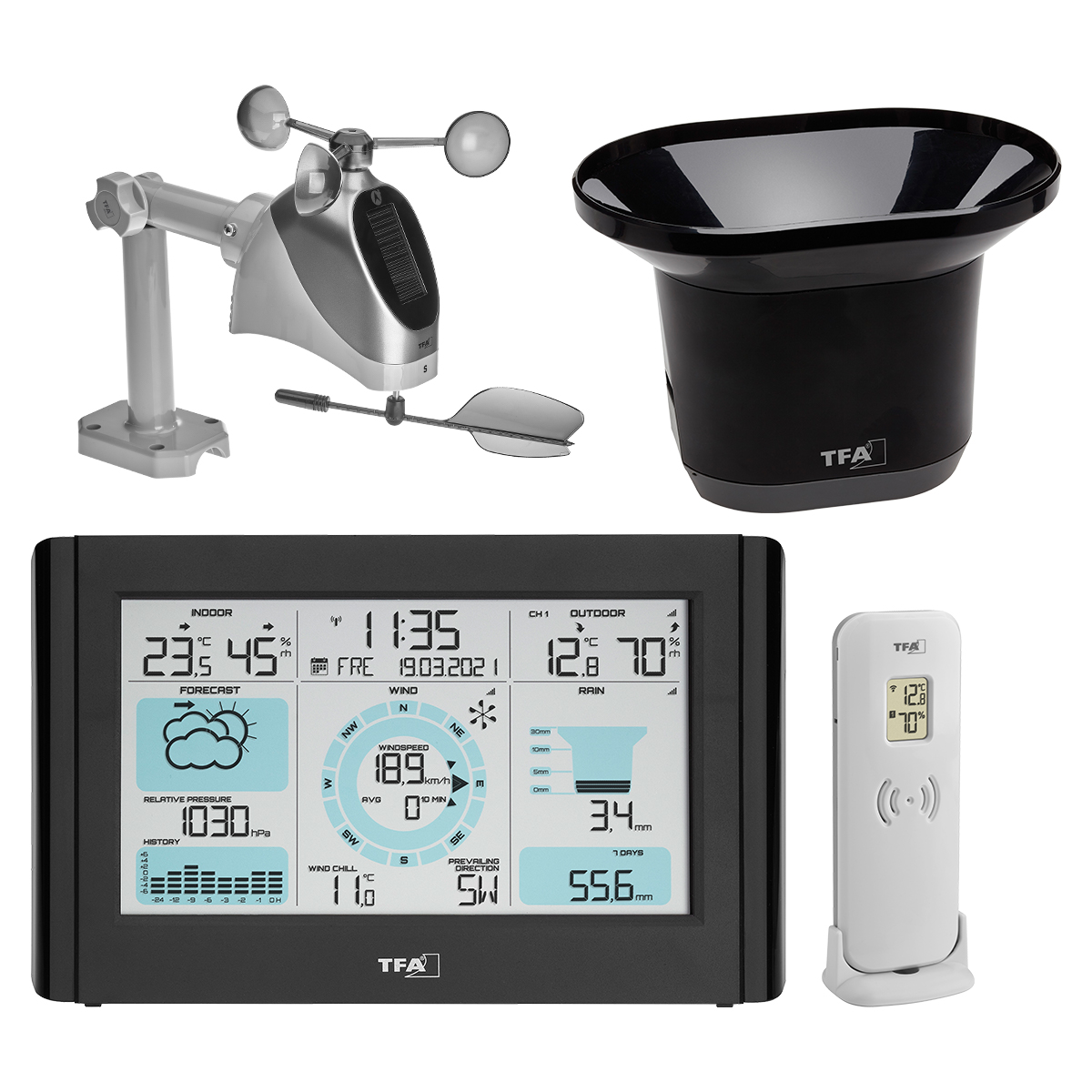 Wireless weather station with wind and rain gauge