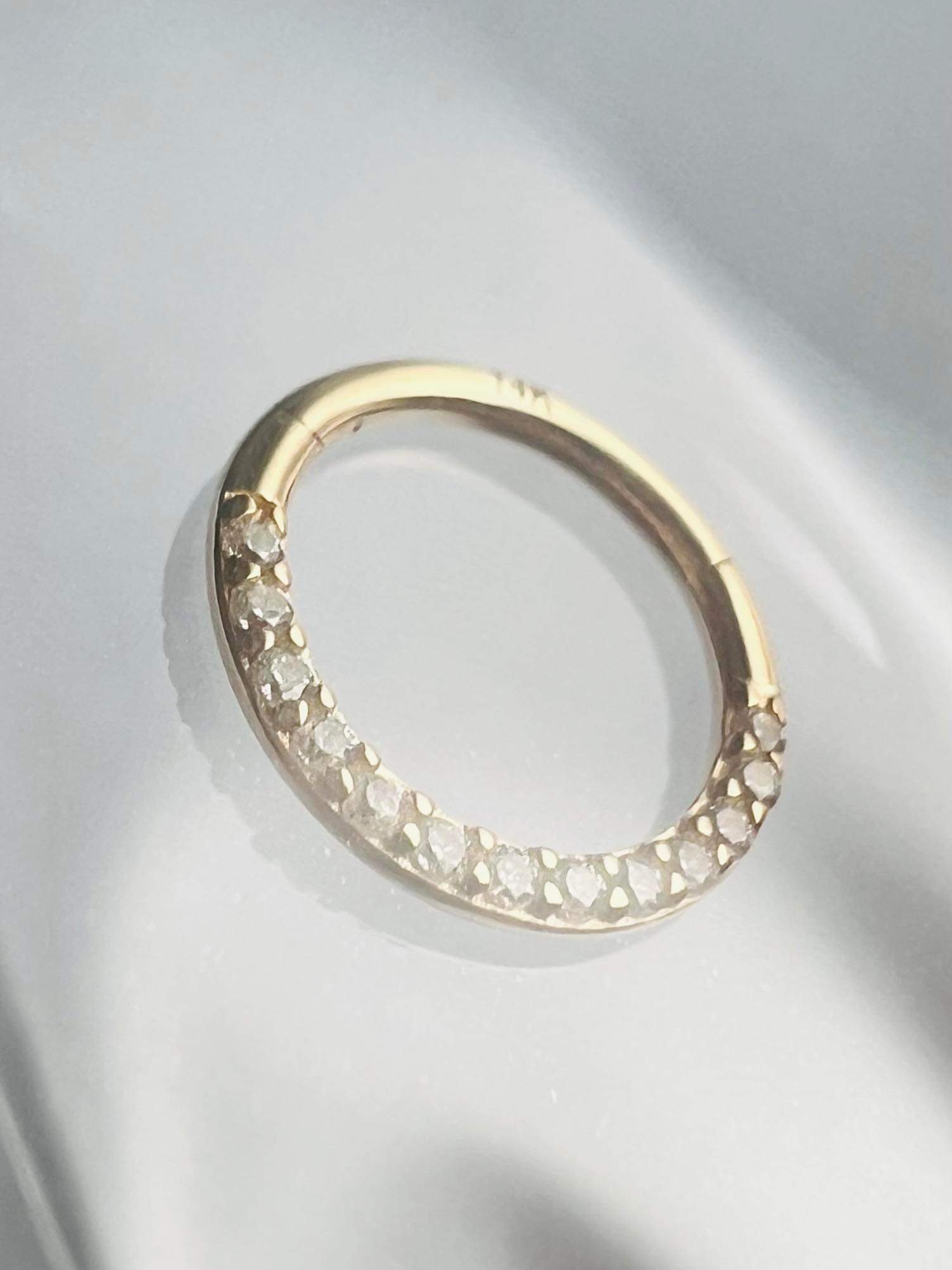 Segment ring van 14 Kt. goud met vast segment en kristallen 