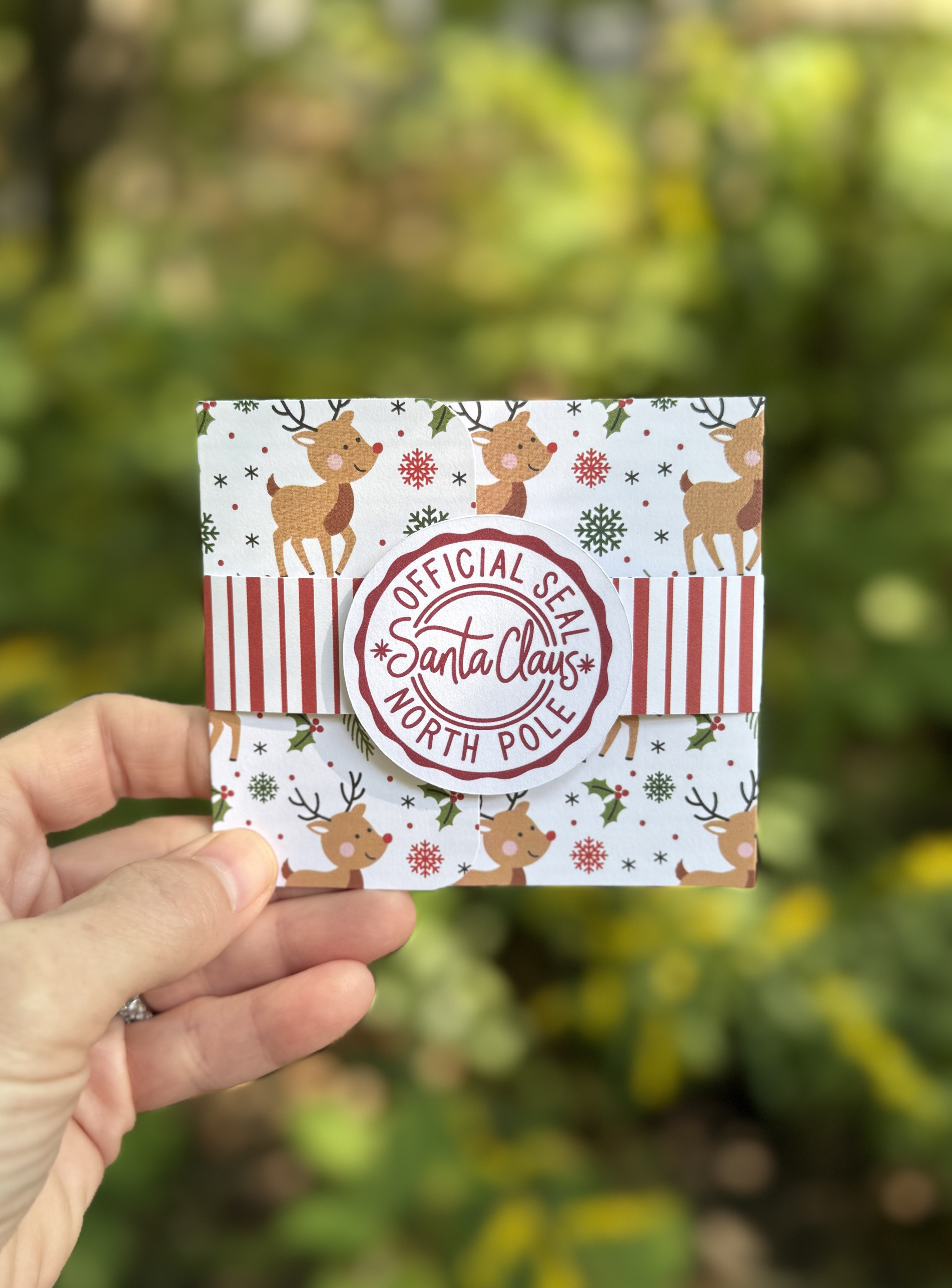 Santa Claus Official Seal Handmade Gift Card Holder – Holiday Card with Ornament Option