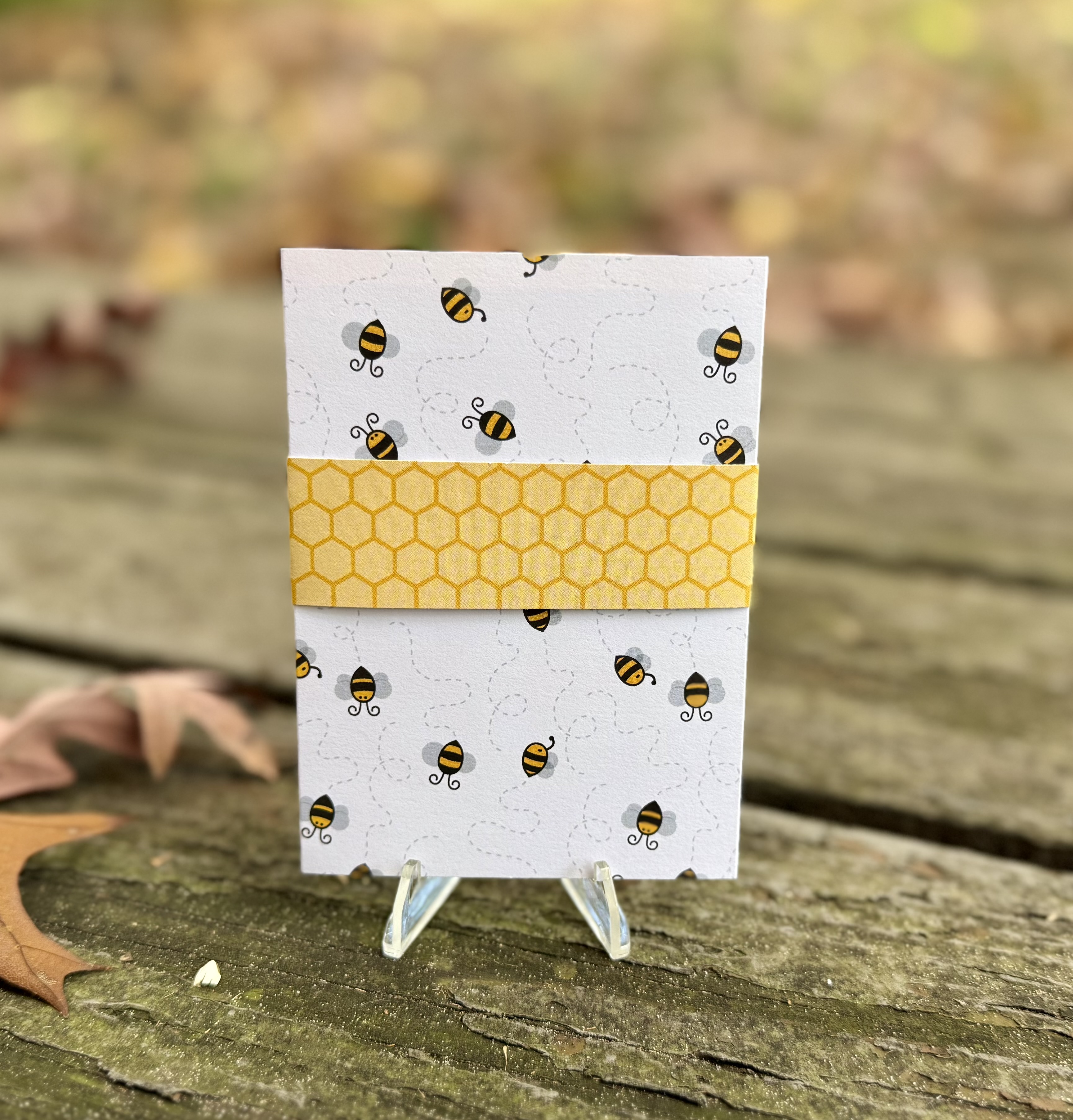 Bee-utiful Handmade Birthday Card – “Happy Bee-Day!” – Yellow Gingham Bee Card with Envelope