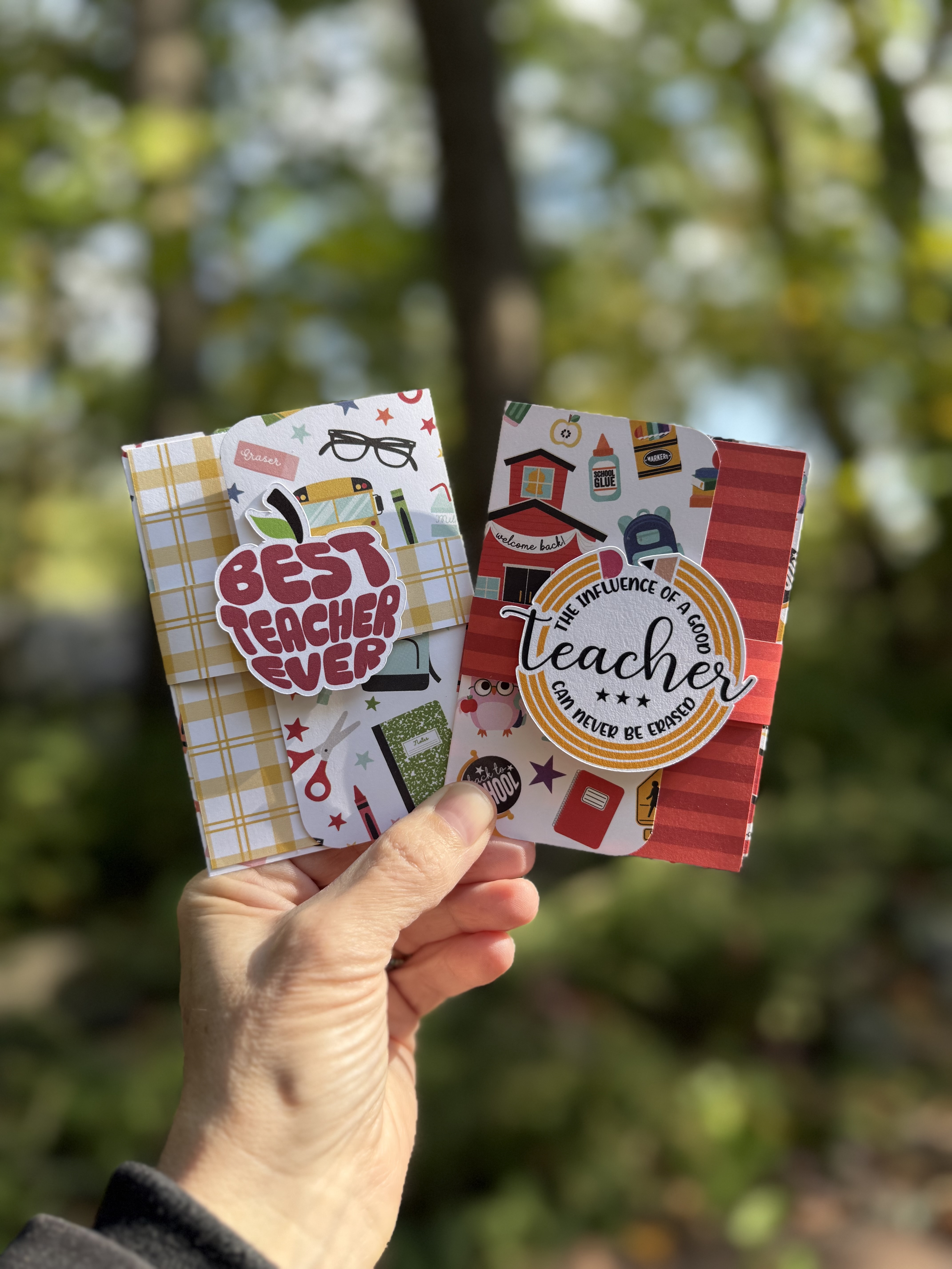 Handmade Teacher Appreciation Card with Gift Card Pocket | Best Teacher Ever | Small Thank You Card with Envelope