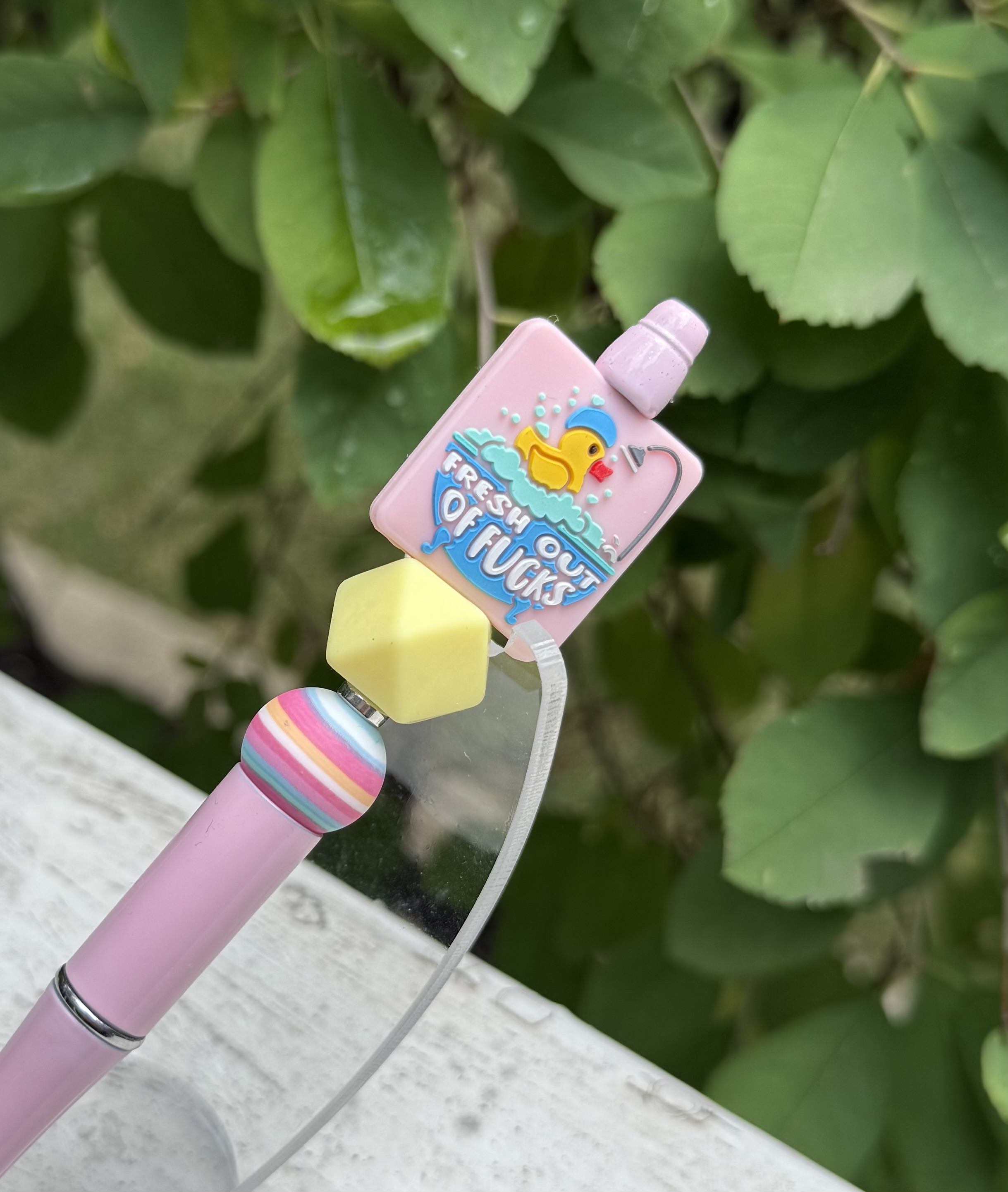 Fresh Out of F*cks Rubber Ducky Hand Beaded Pen