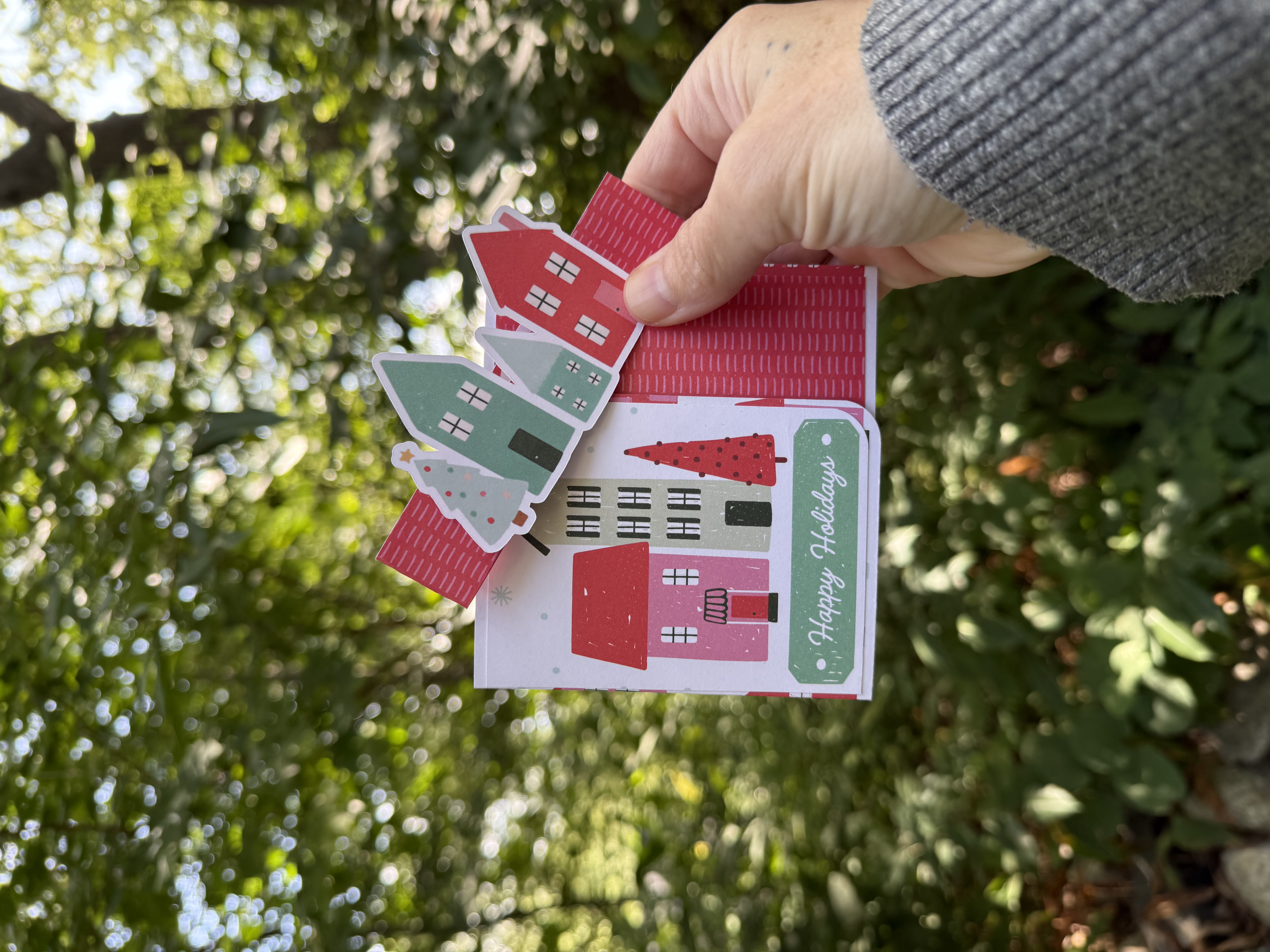 Handmade Happy Holidays Holiday Village Gift Card Holder with Pop-Up Gift Bag