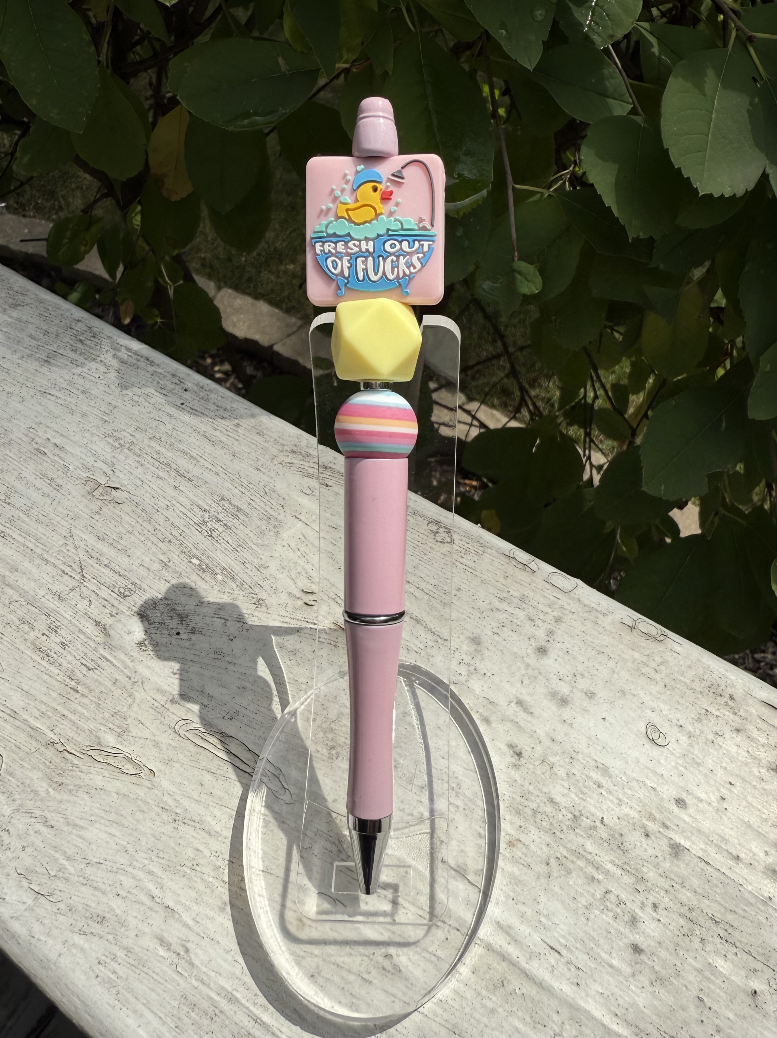 Fresh Out of F*cks Rubber Ducky Hand Beaded Pen