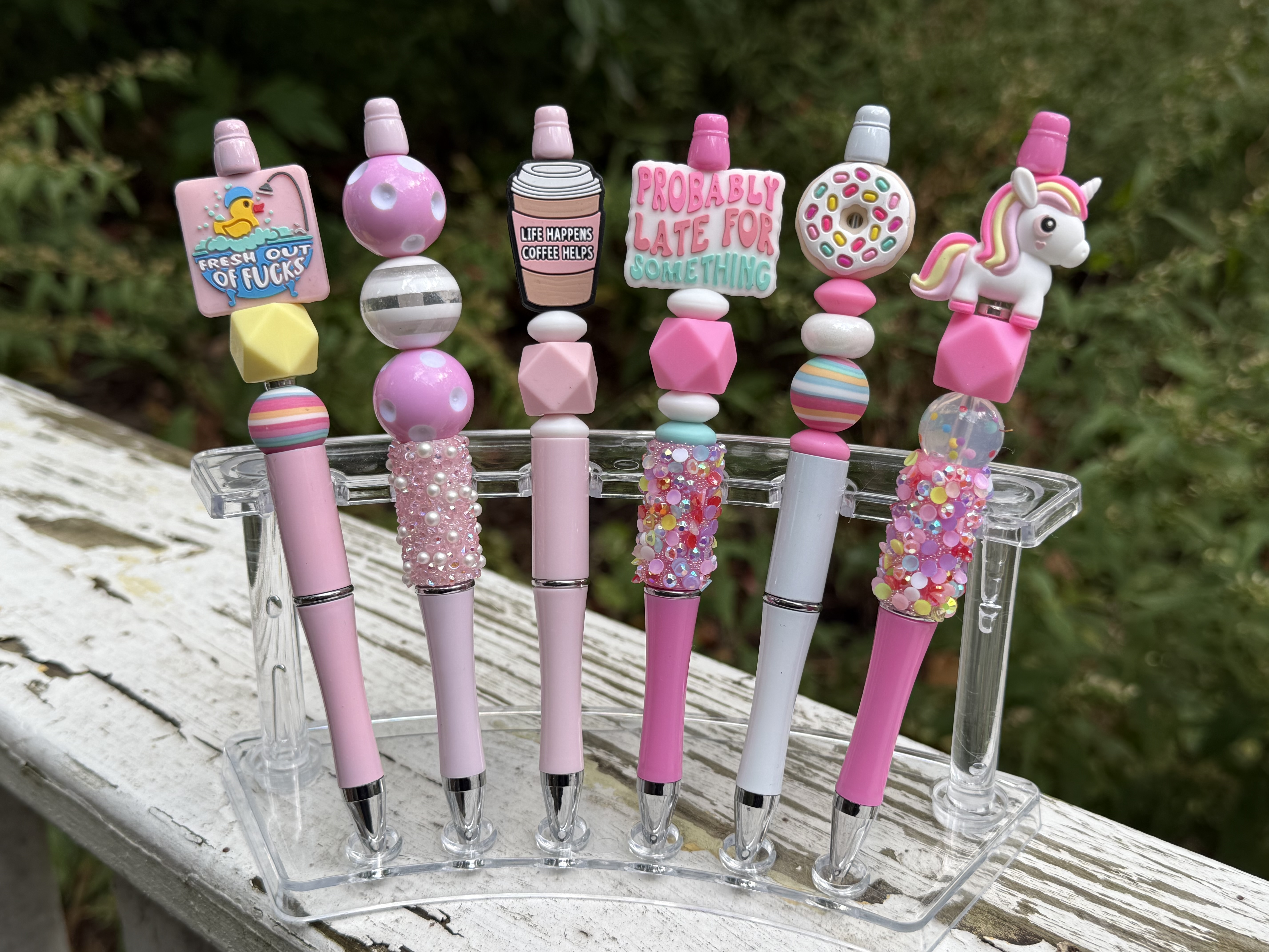 Pretty in Pink Hand-Beaded Pens – 6” Refillable Black Ink Pen with Silicone Focal Beads | Fun Office Gifts, Teacher Gifts, or Stocking Stuffers