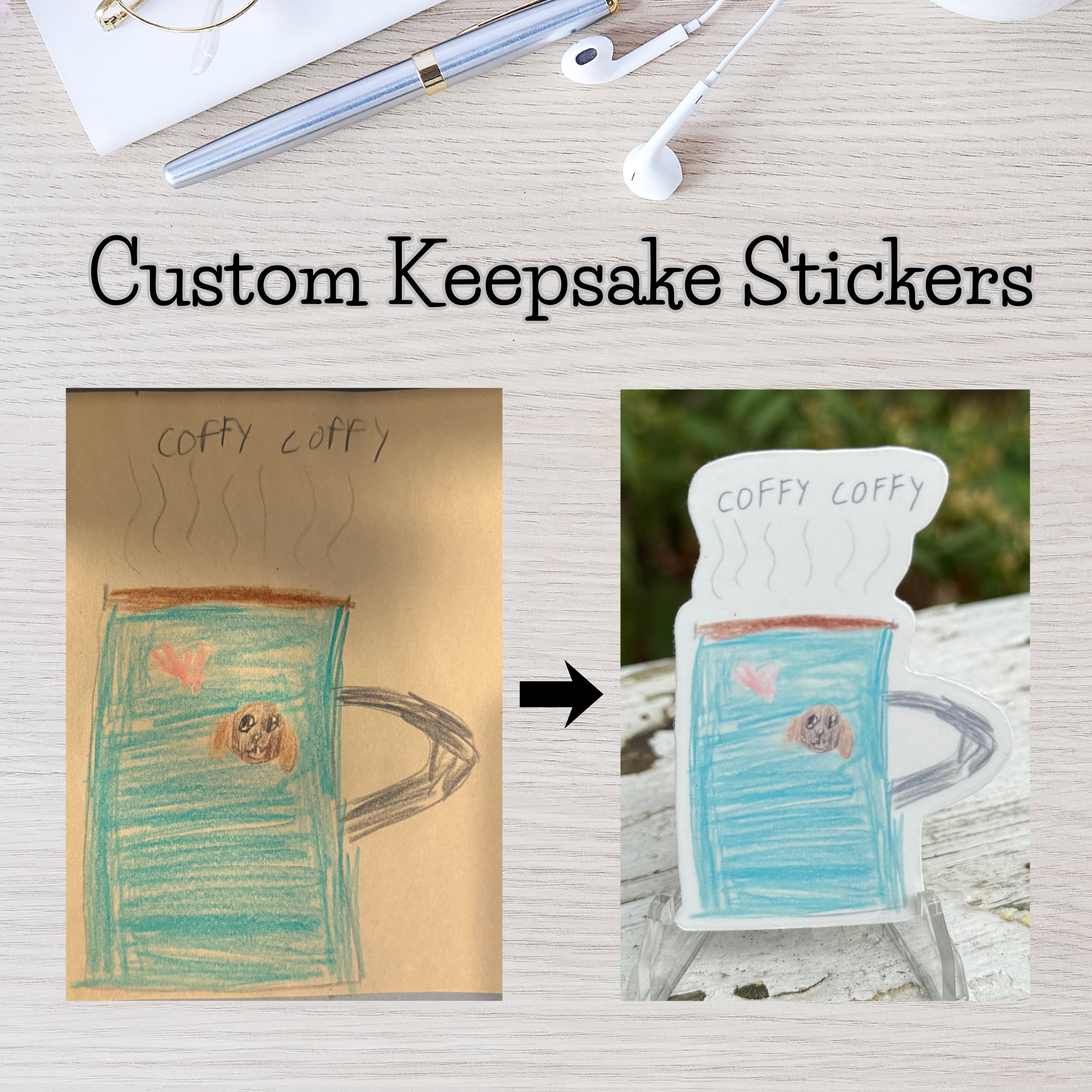 Custom Handwritten & Drawing Stickers | Personalized Keepsake Stickers from Your Notes or Artwork