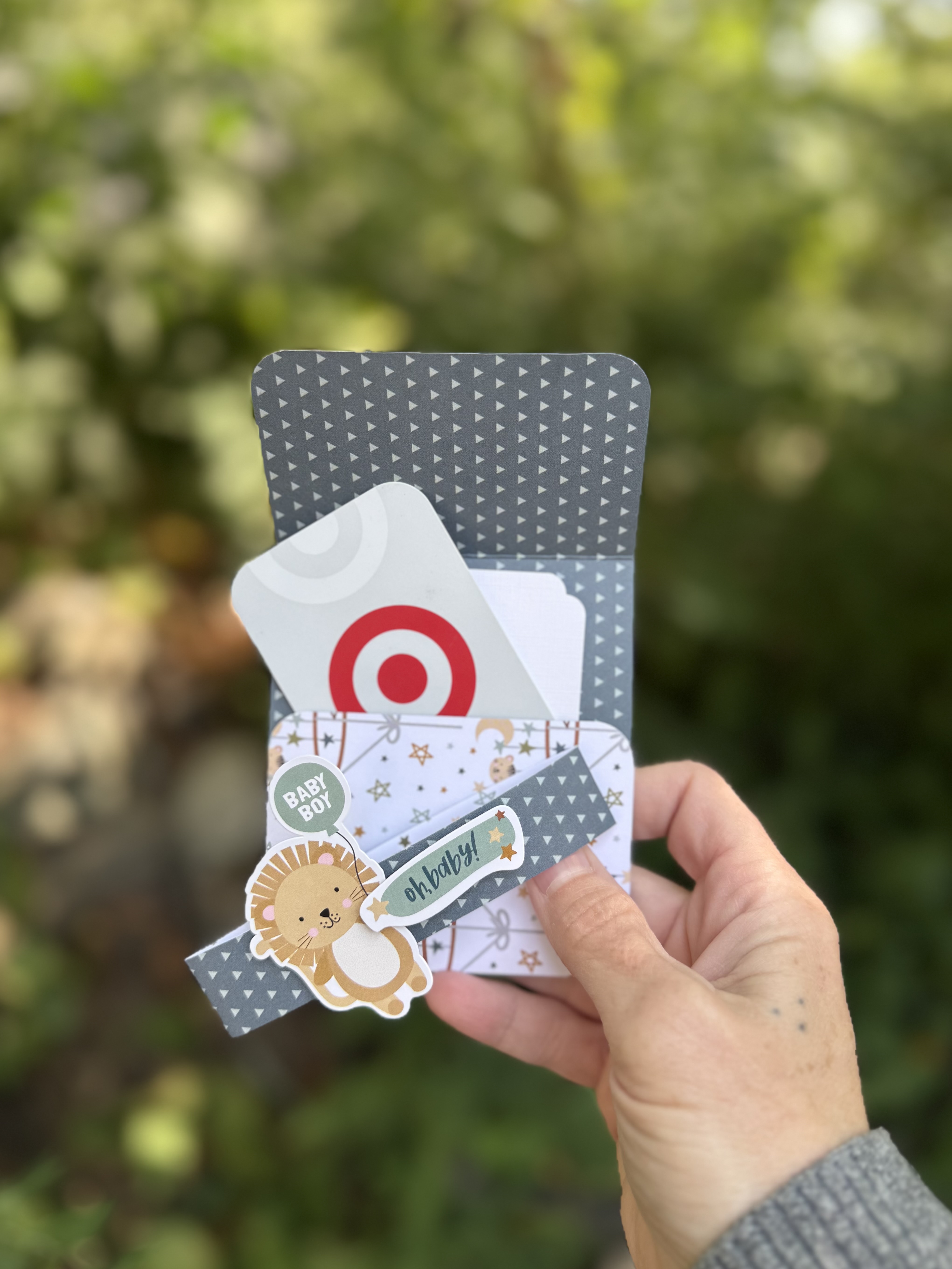 Baby Boy Gift Card Holder with Pocket & Note Card – Handmade Baby Shower Card