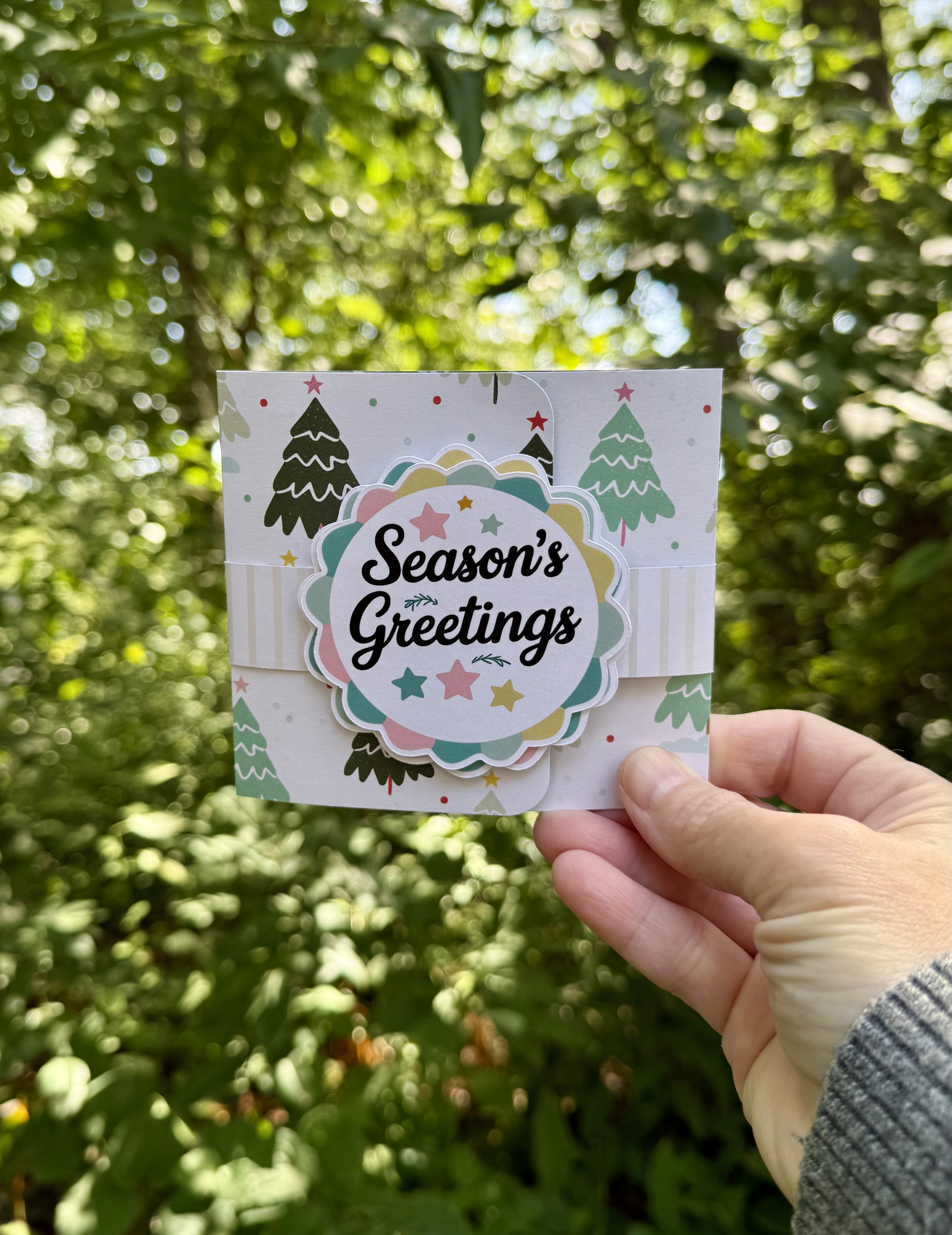 Handmade Season’s Greeting Christmas Tree Gift Card Holder with Pop-Up Gift Bag