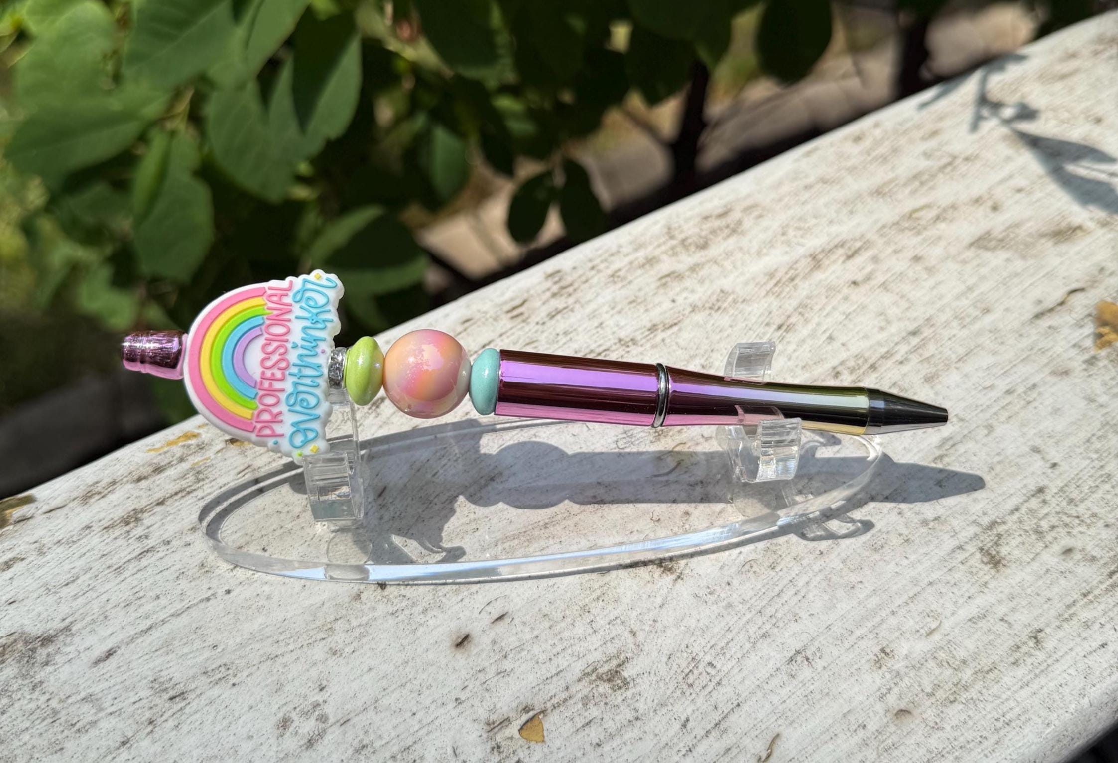 Rainbow Professional Overthinker Hand Beaded Pen – Refillable Writing Pen