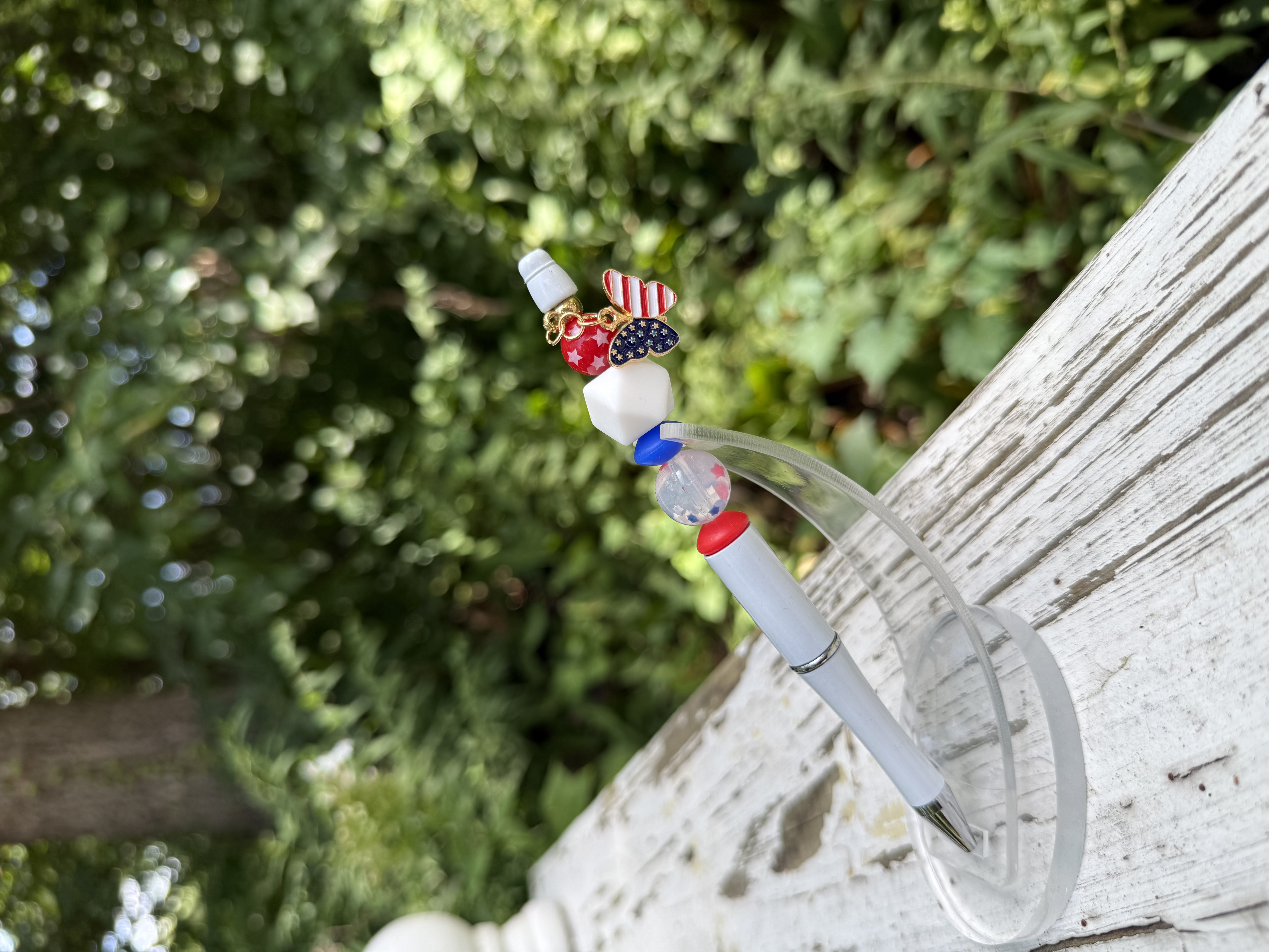 Patriotic Butterfly Hand Beaded Pen
