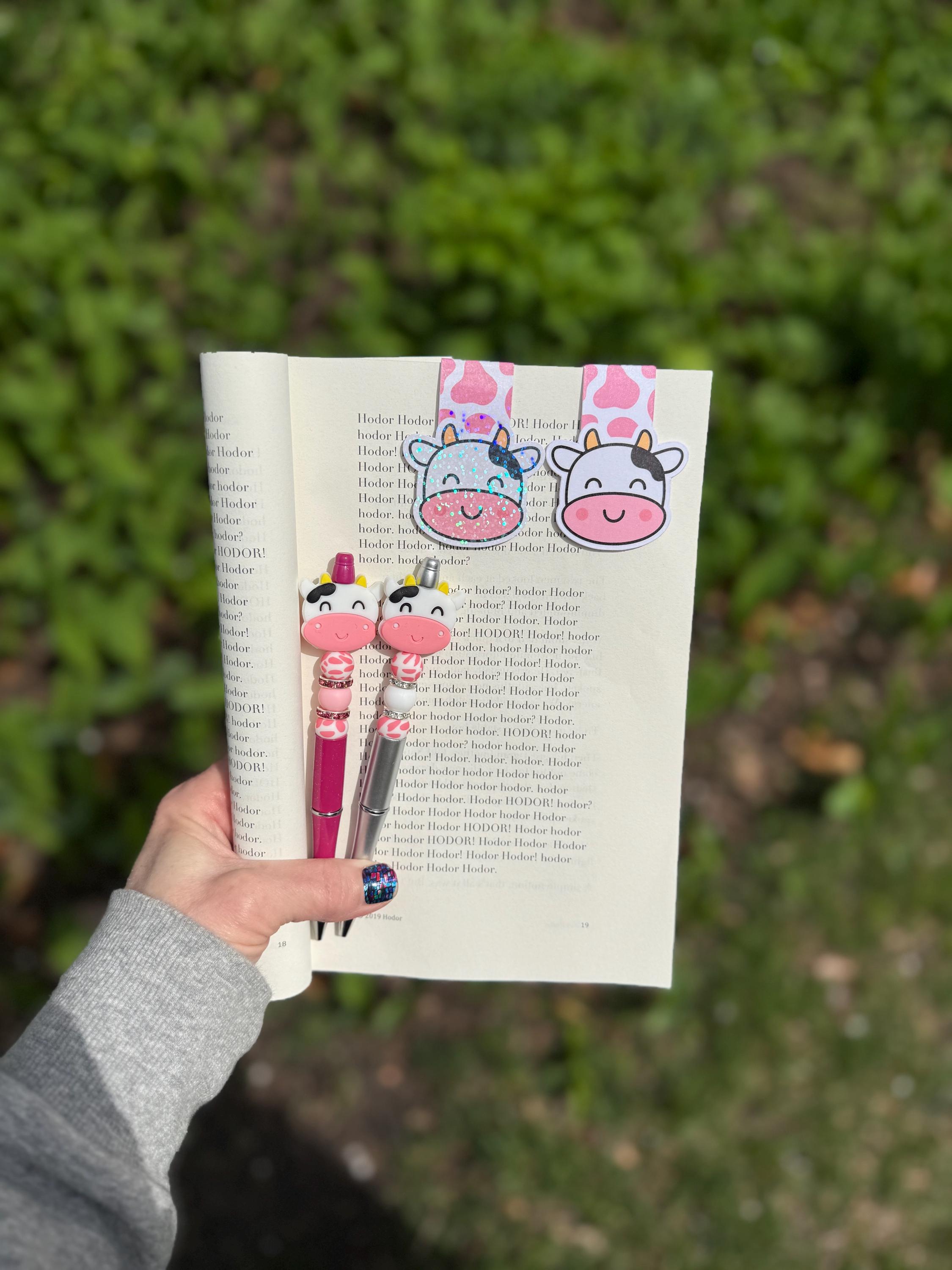 Cow Beaded Pen & Matching Bookmark Gift Set