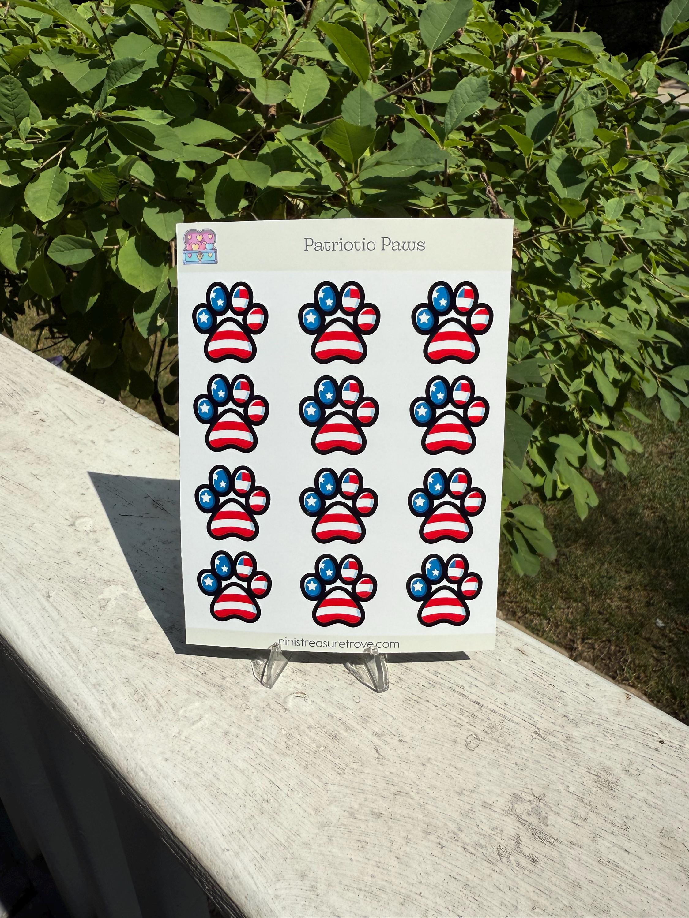 Patriotic Red, White & Blue Paws Sticker Sheet