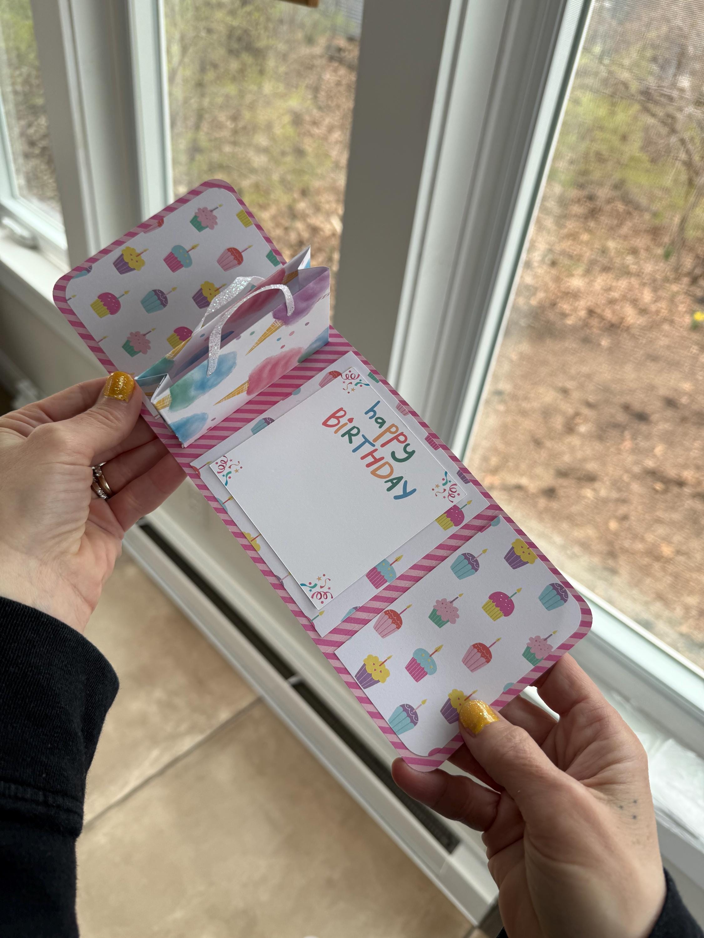 Handmade Cupcake Birthday Card with Pop-Up Gift Card Holder & Matching Bookmark Gift Set