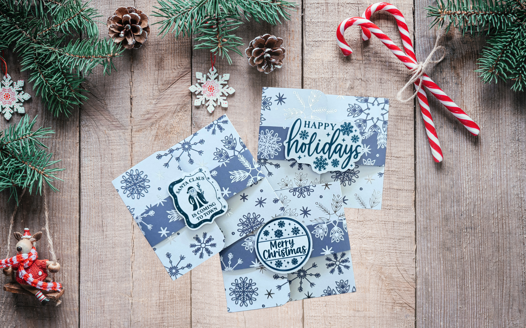 Winter Christmas Vibes Handmade Gift Card Holders, With or Without Ornament Hanger, Set of 3