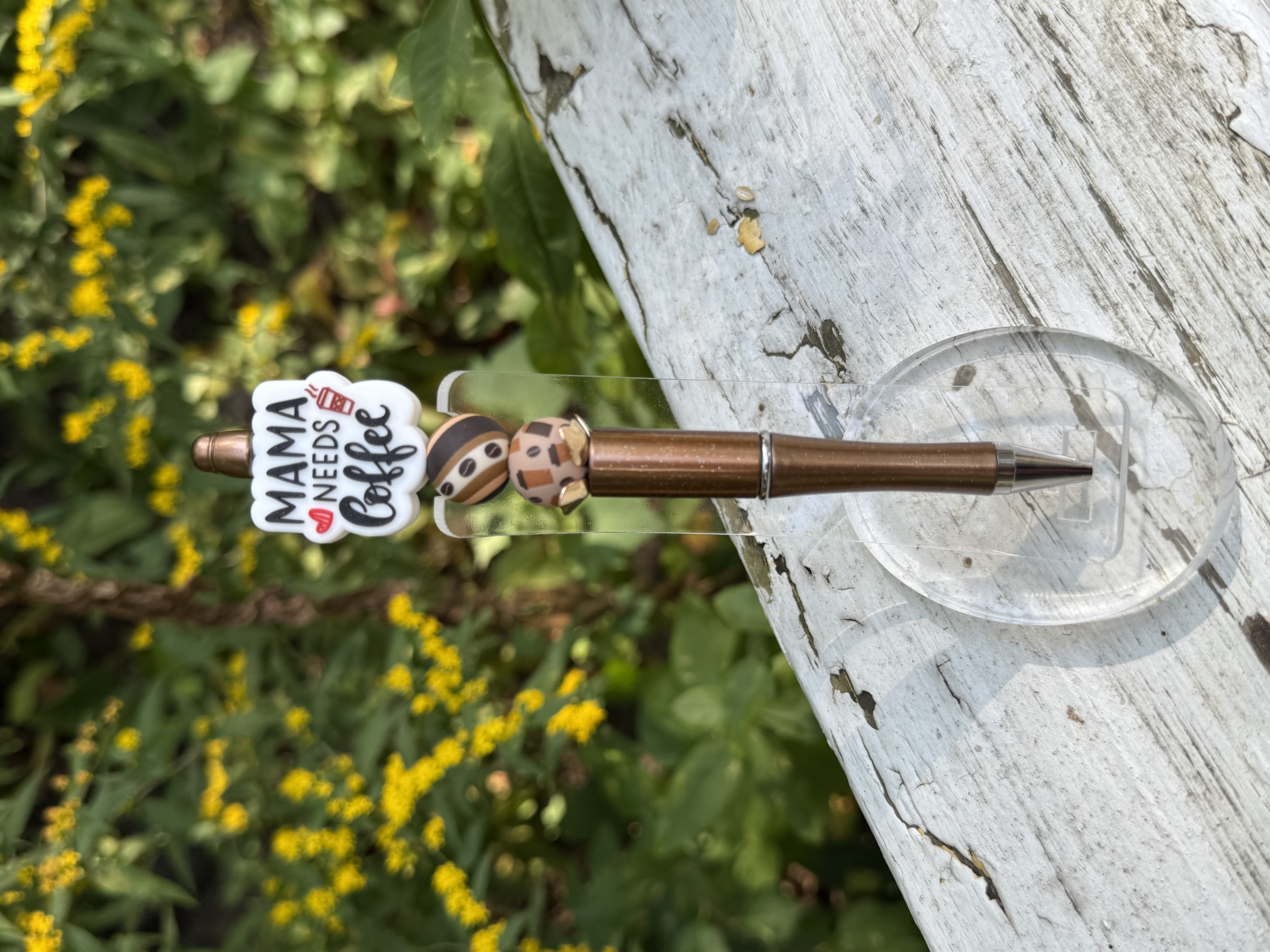 Mama Needs Coffee Refillable Beaded Pen