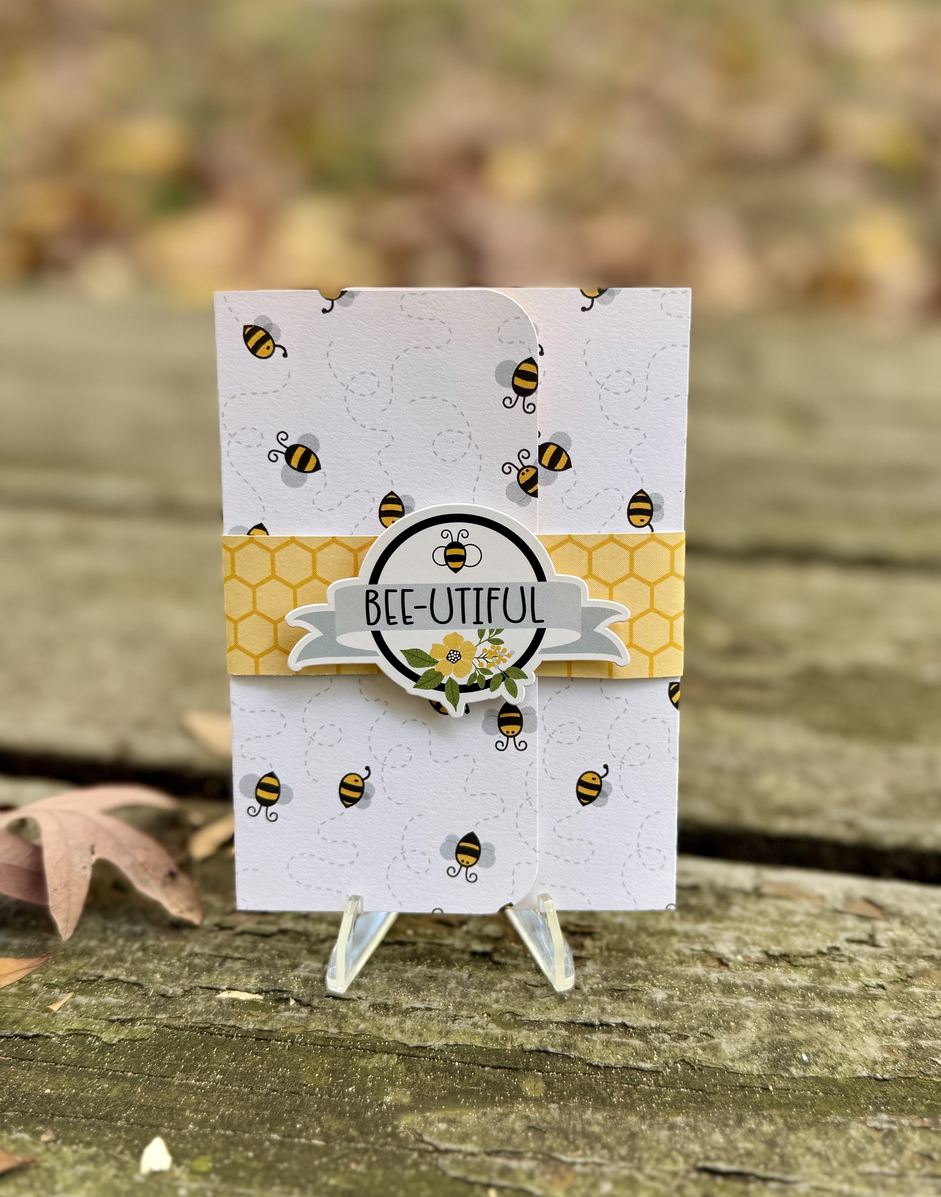 Bee-utiful Handmade Birthday Card – “Happy Bee-Day!” – Yellow Gingham Bee Card with Envelope