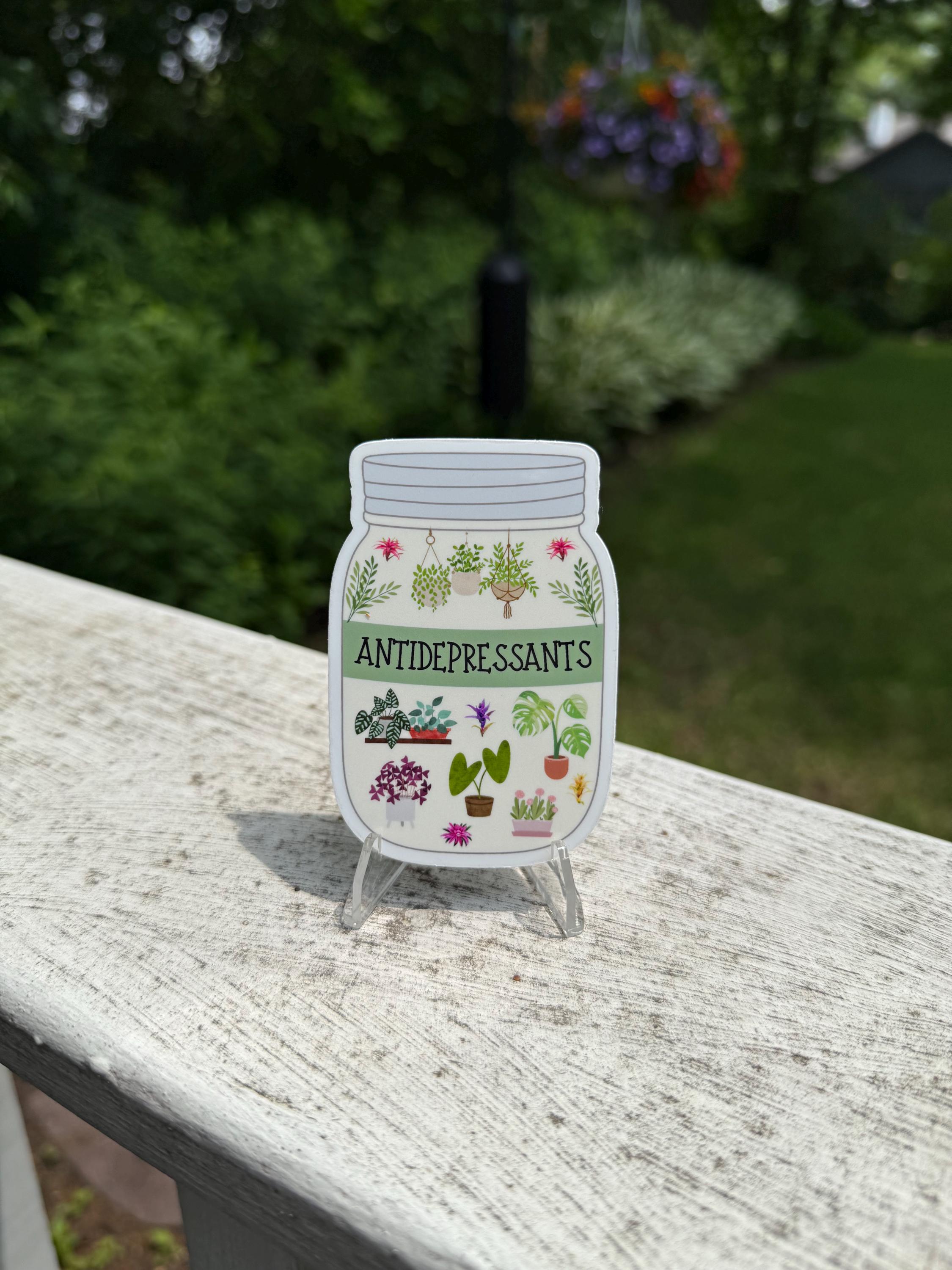 Plants RX Antidepressants Mason Jar Sticker