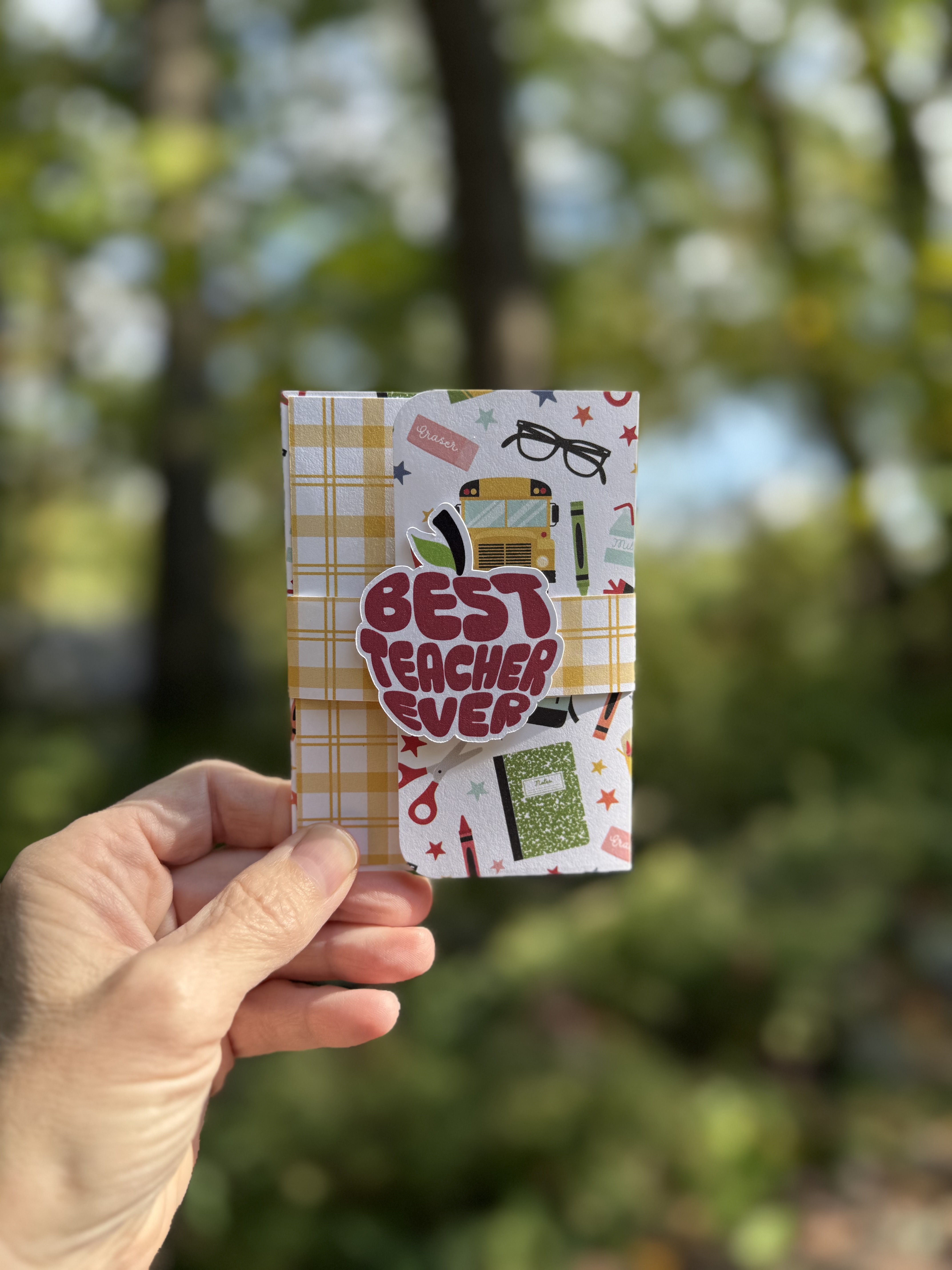 Handmade Teacher Appreciation Card with Gift Card Pocket | Best Teacher Ever | Small Thank You Card with Envelope