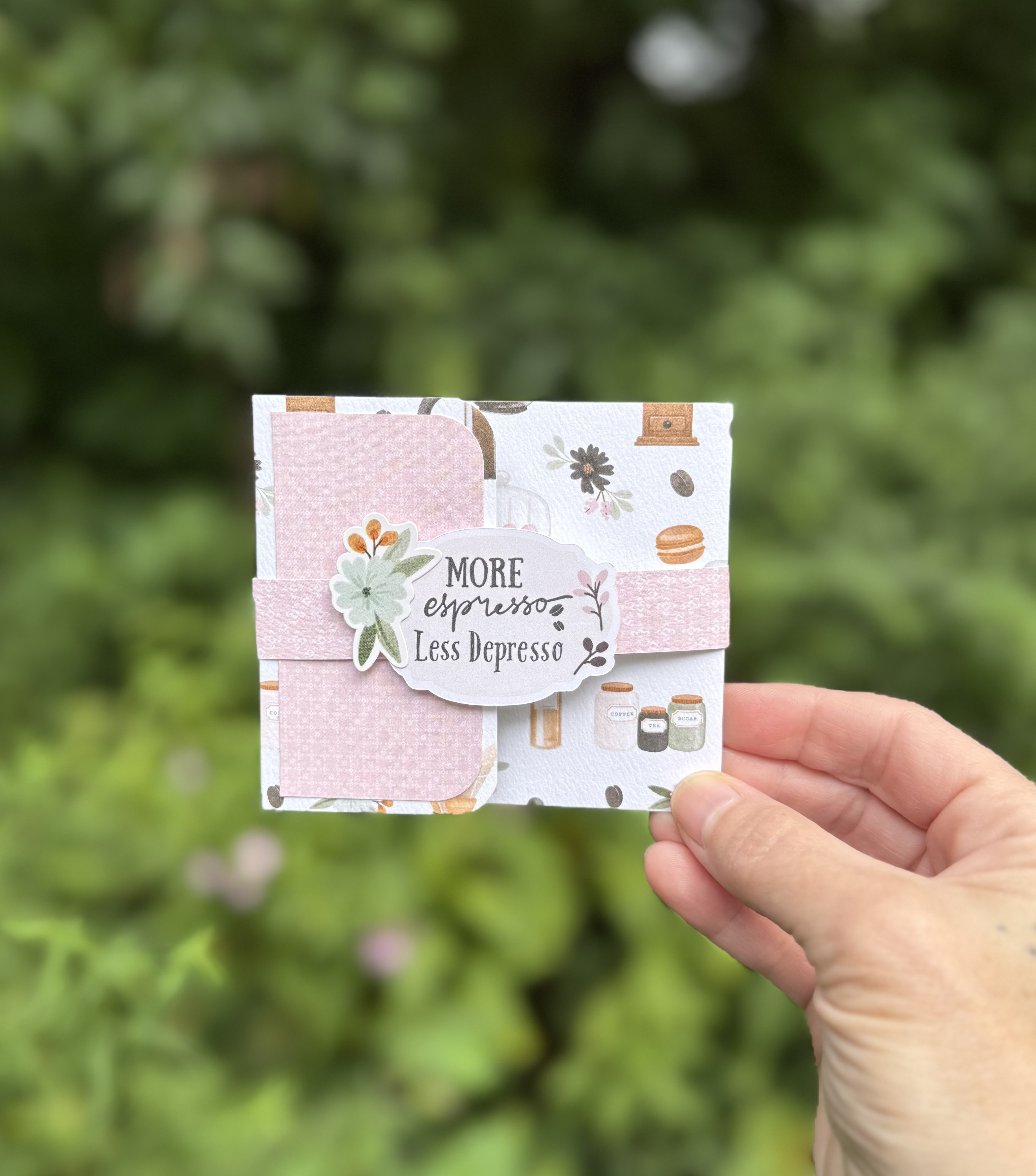 Handmade 'More Espresso, Less Depresso' Coffee Themed Gift Card Holder