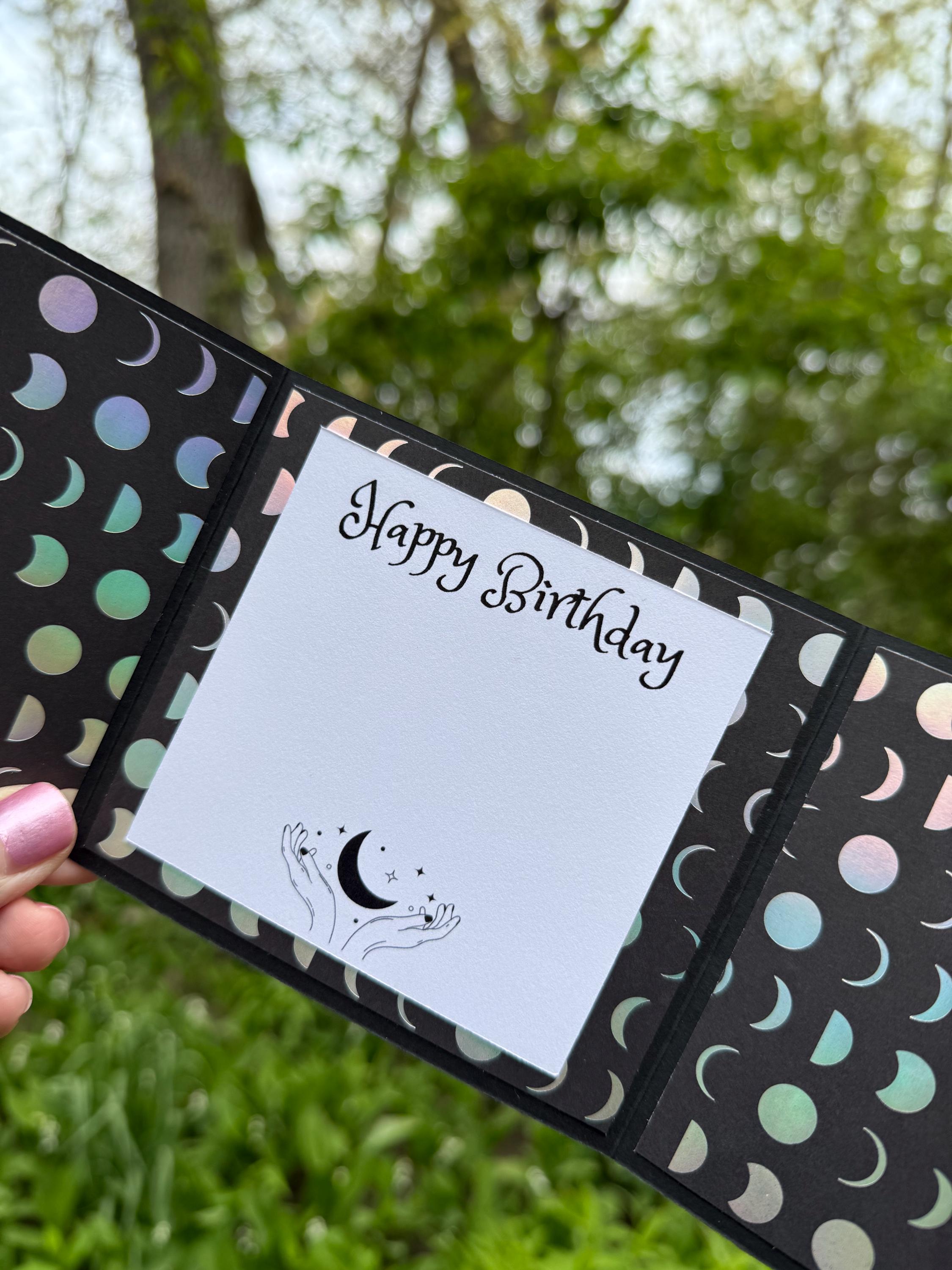 Triple Moon Phase Birthday Gift Card Holder | Celestial Birthday Greet Card