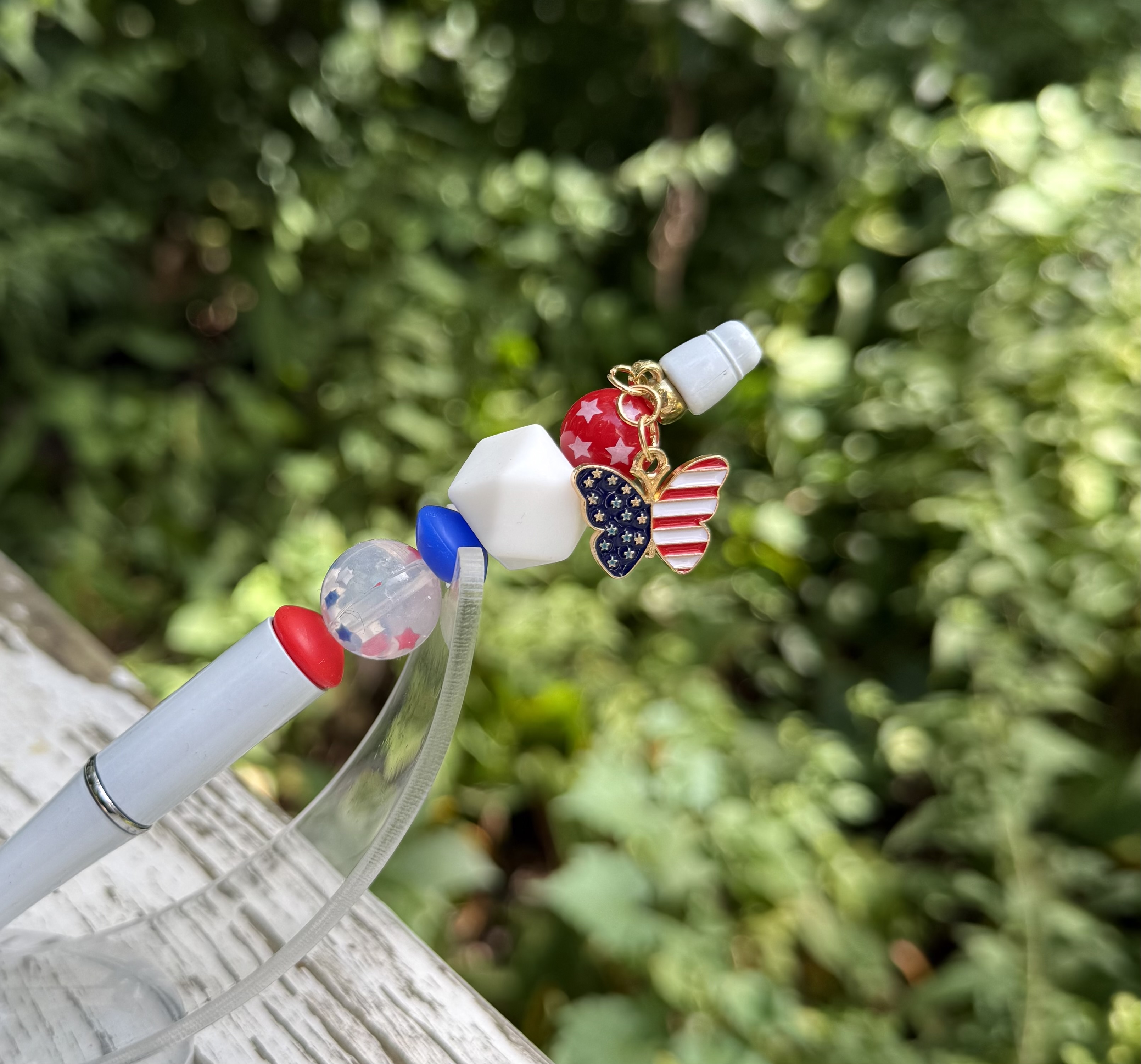 Patriotic Butterfly Hand Beaded Pen
