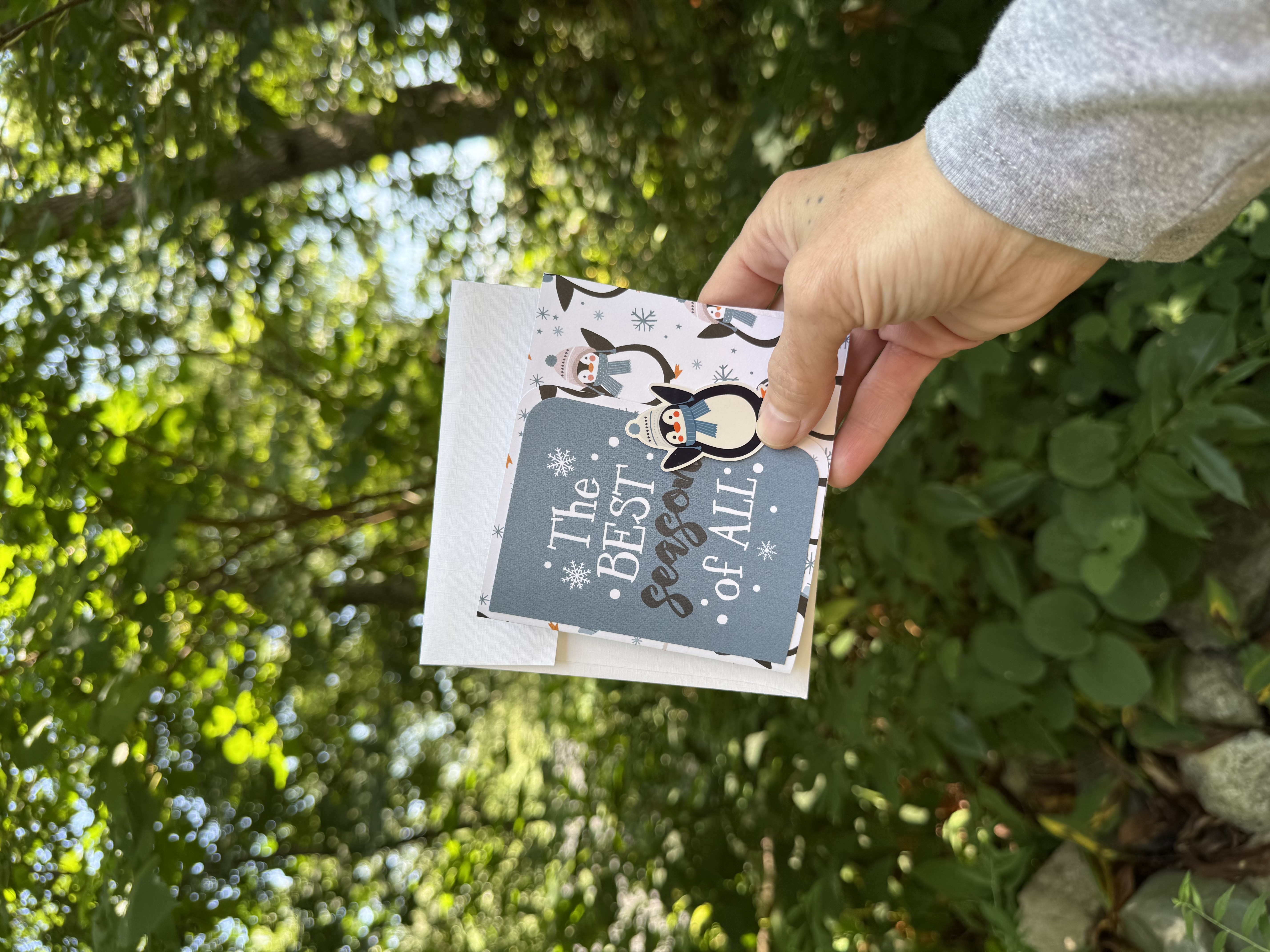 Season’s Greetings Handmade Penguin Gift Card Holder with Pop-Up Gift Bag