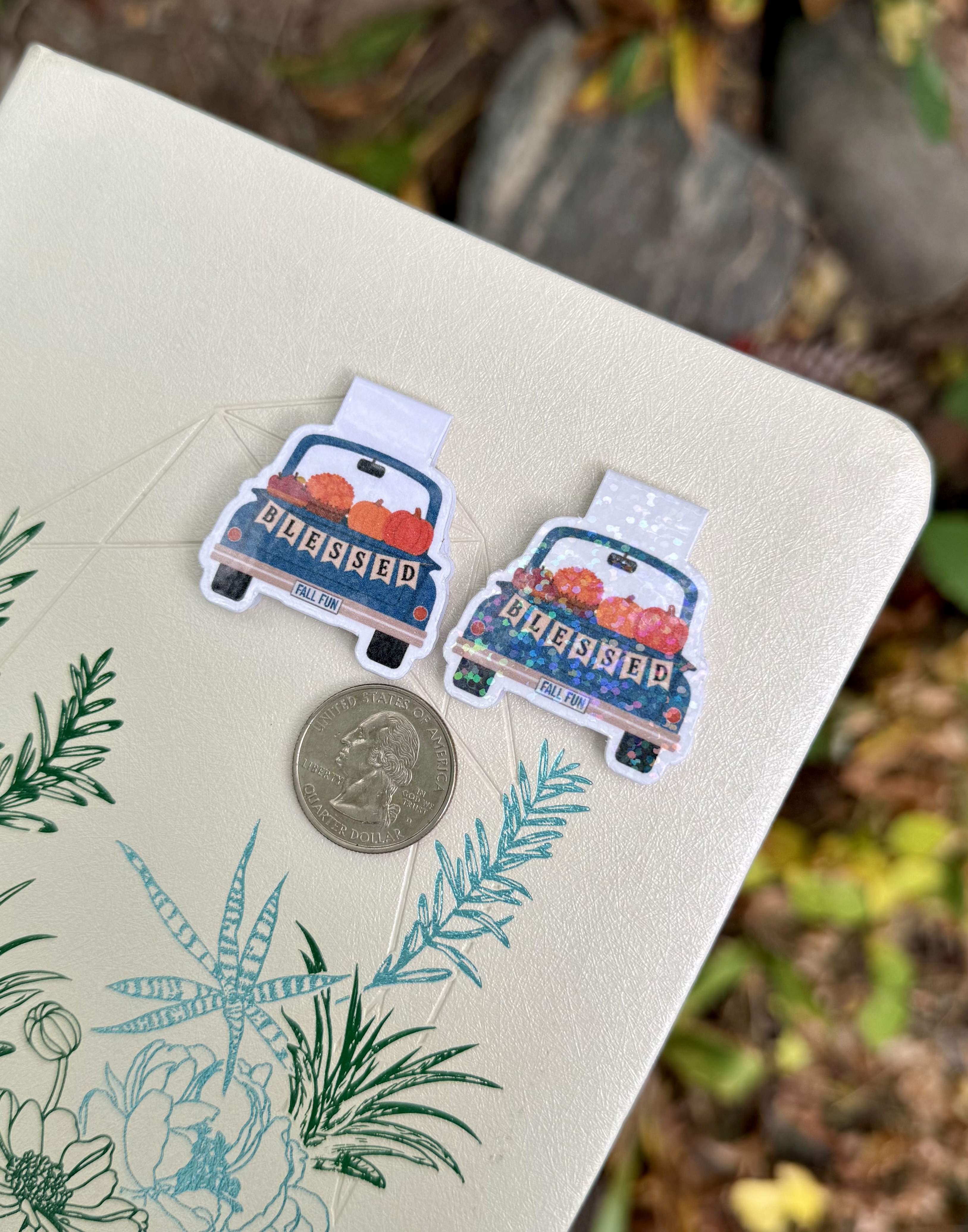Blessed Fall Fun Truck Mini-Marks™ Miniature Magnetic Bookmark – Pumpkin Truck Bookmark | Fall Reading Gift