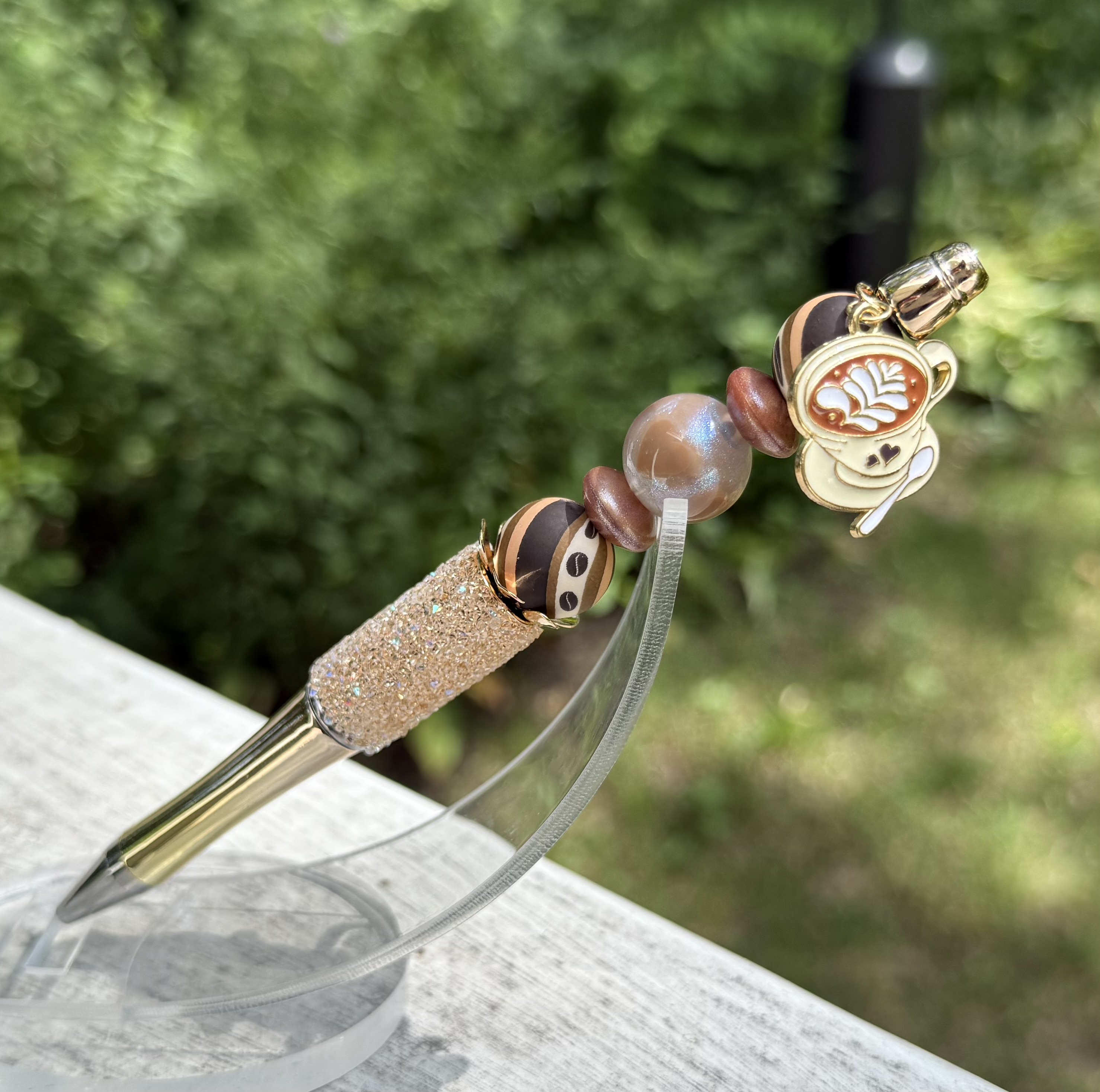 Espresso Bean and Cappuccino Charm Beaded Pen