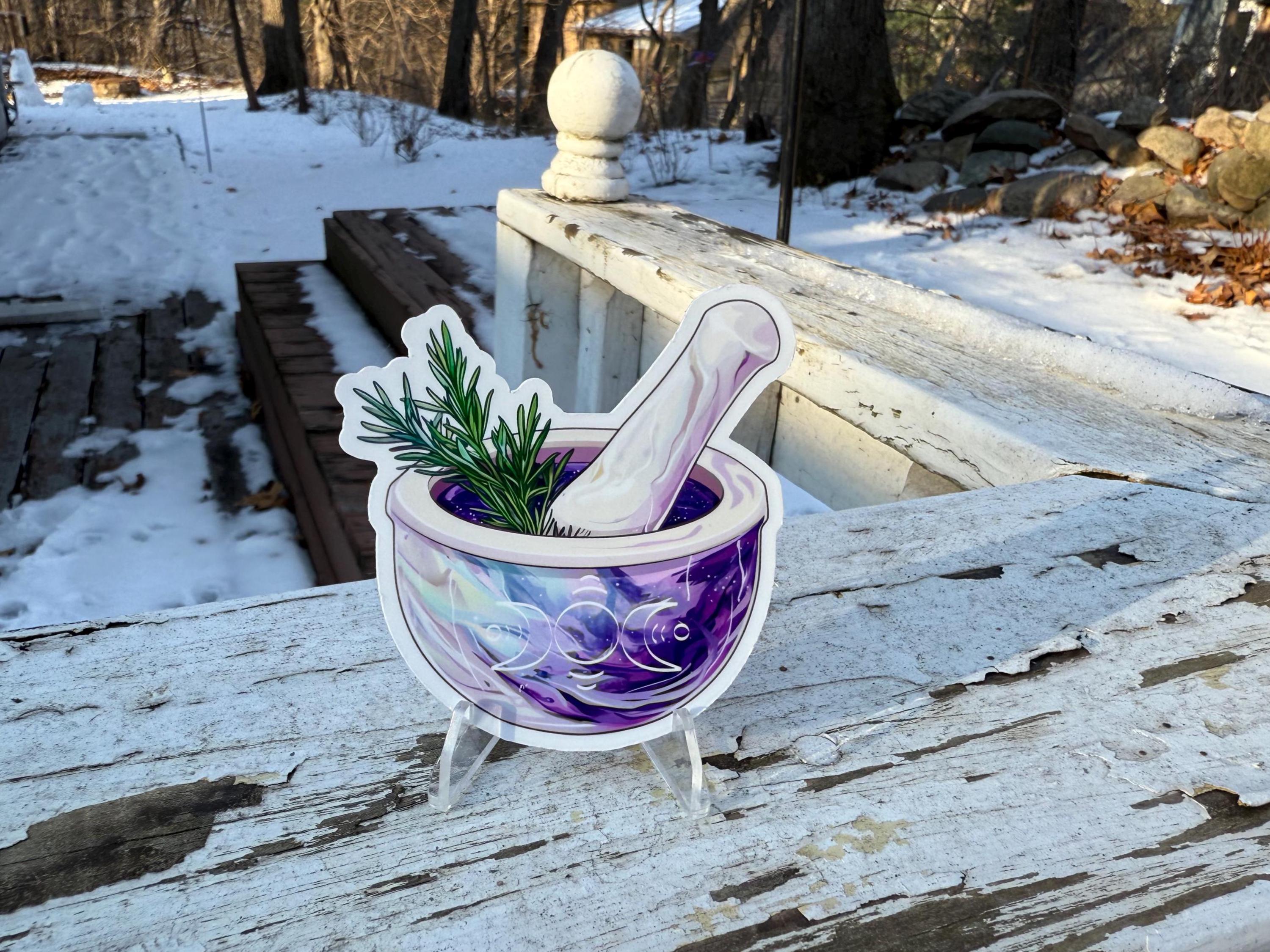 Triple Moon Phase Mortar and Pestle Vinyl Sticker – Herbal Magic Design