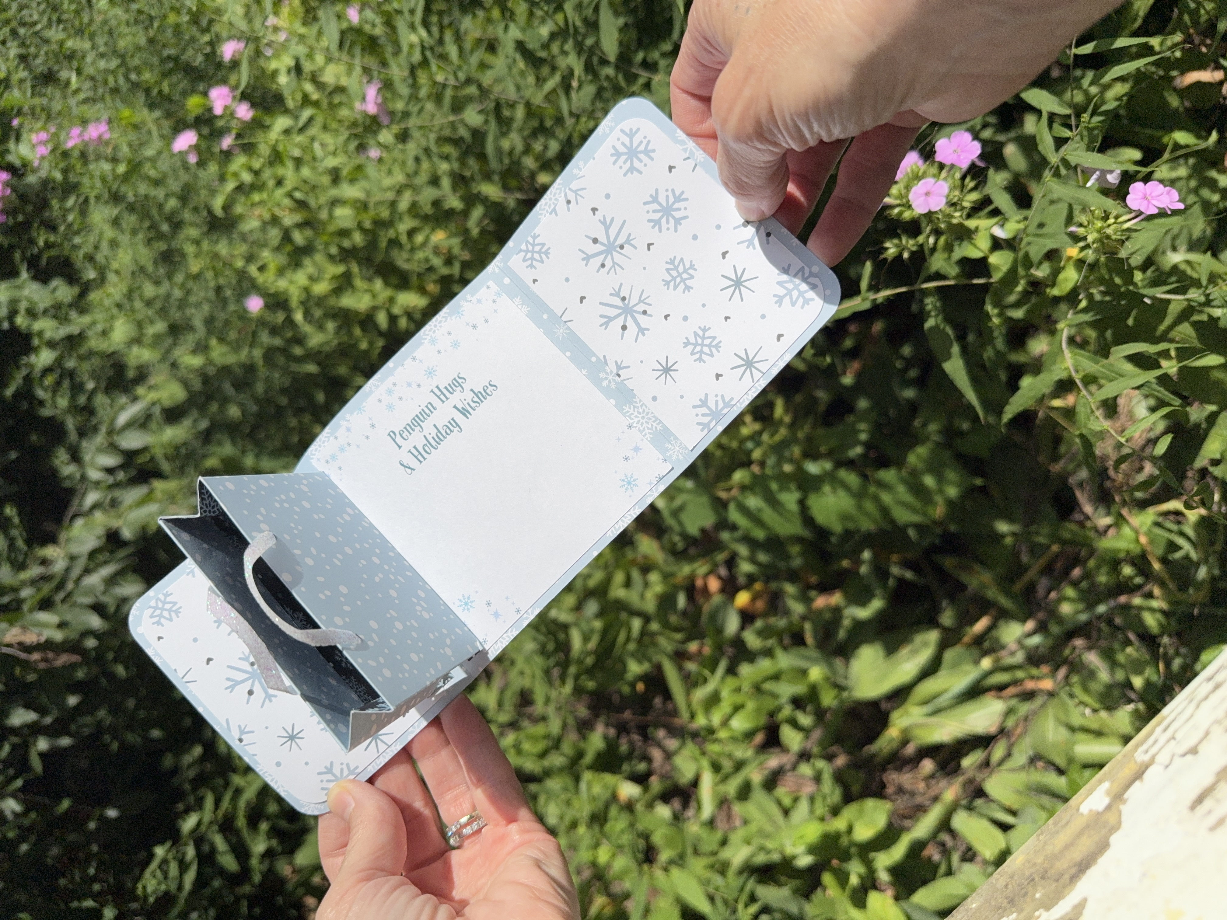Hello Winter Penguin Handmade Gift Card Holder with Pop-Up Gift Bag