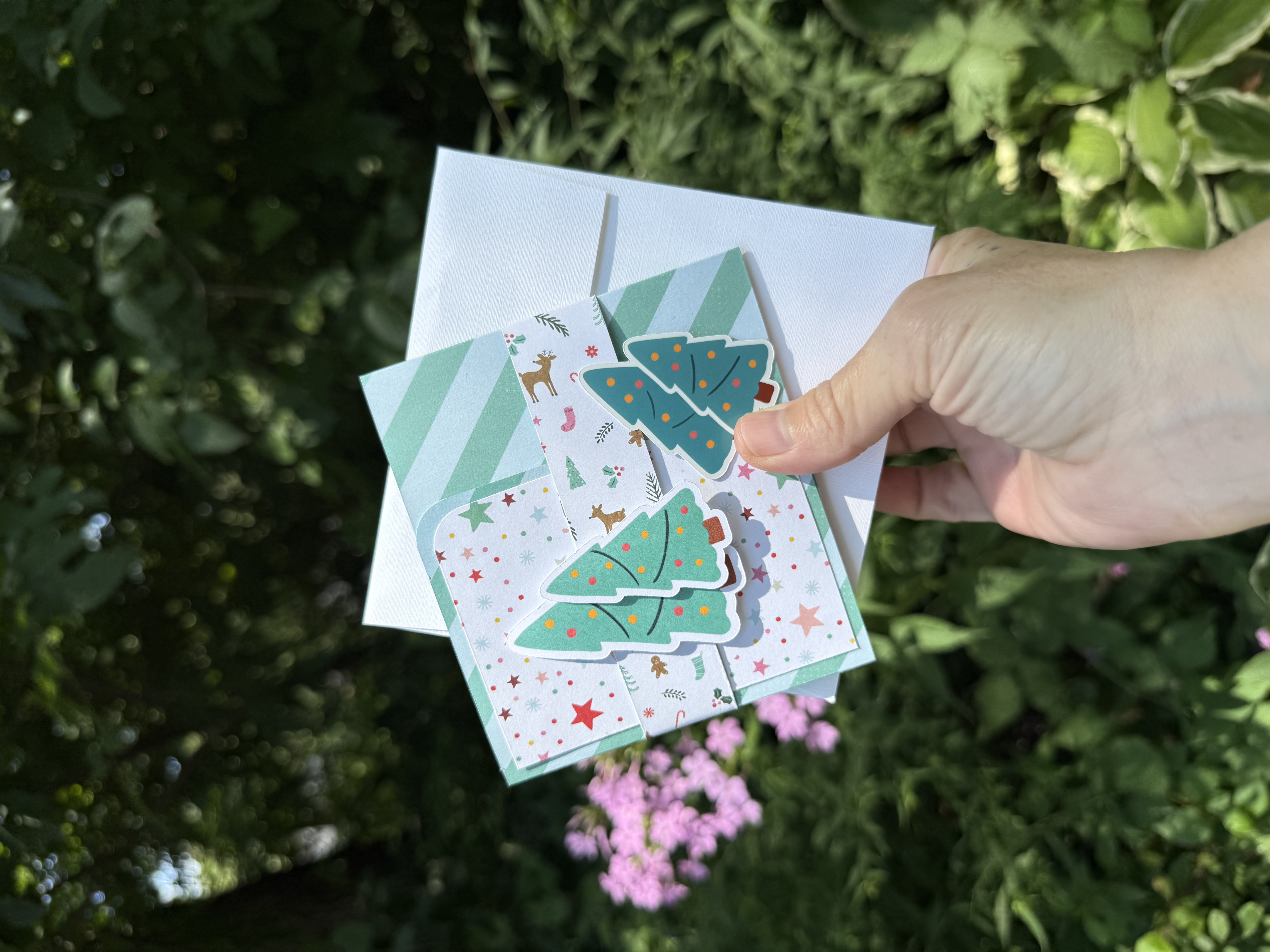 Festive Christmas Tree Handmade Gift Card Holder with Pop-Up Gift Bag