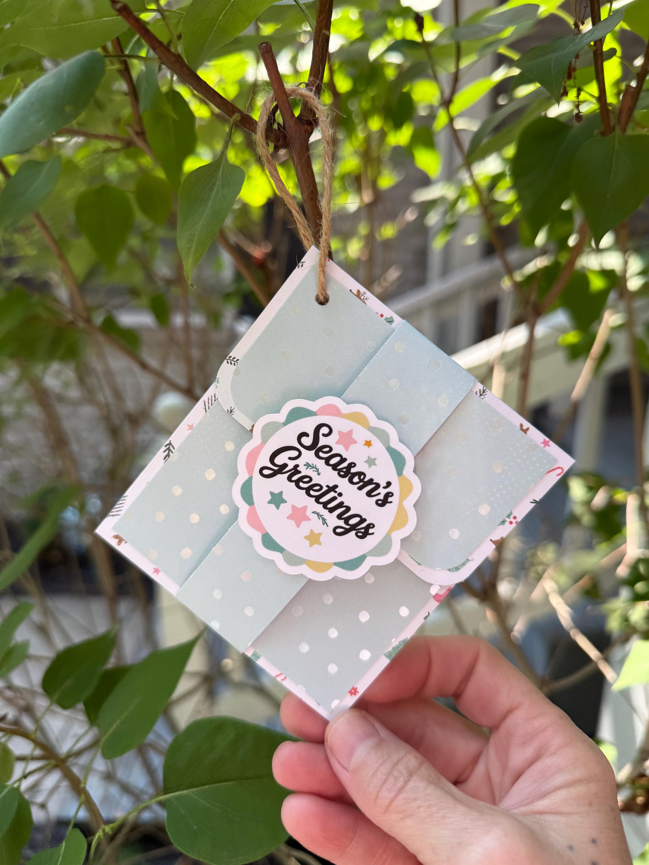 Season’s Greetings Handmade Gift Card Holder, With or Without Ornament Hanger