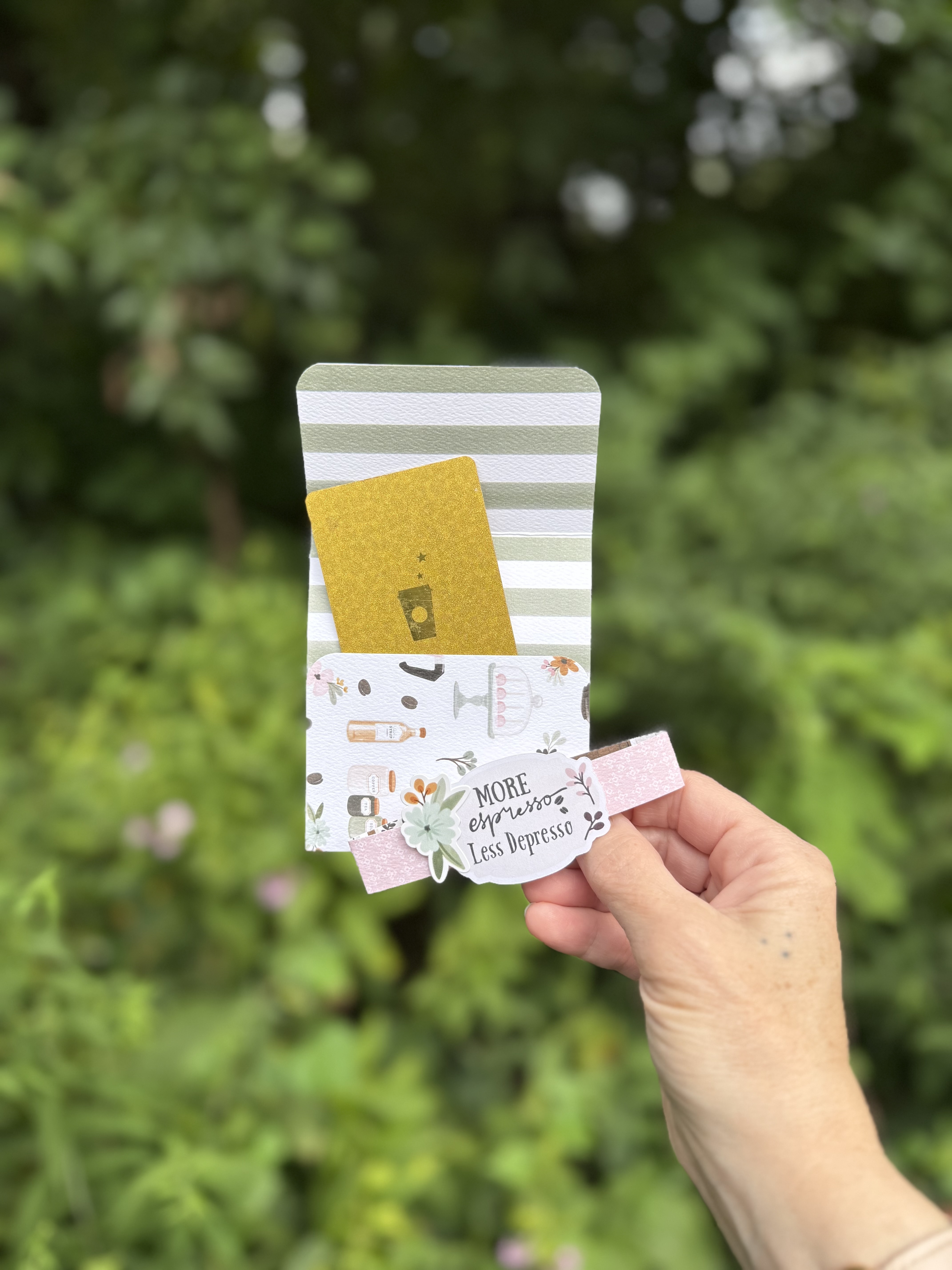 Handmade 'More Espresso, Less Depresso' Coffee Themed Gift Card Holder
