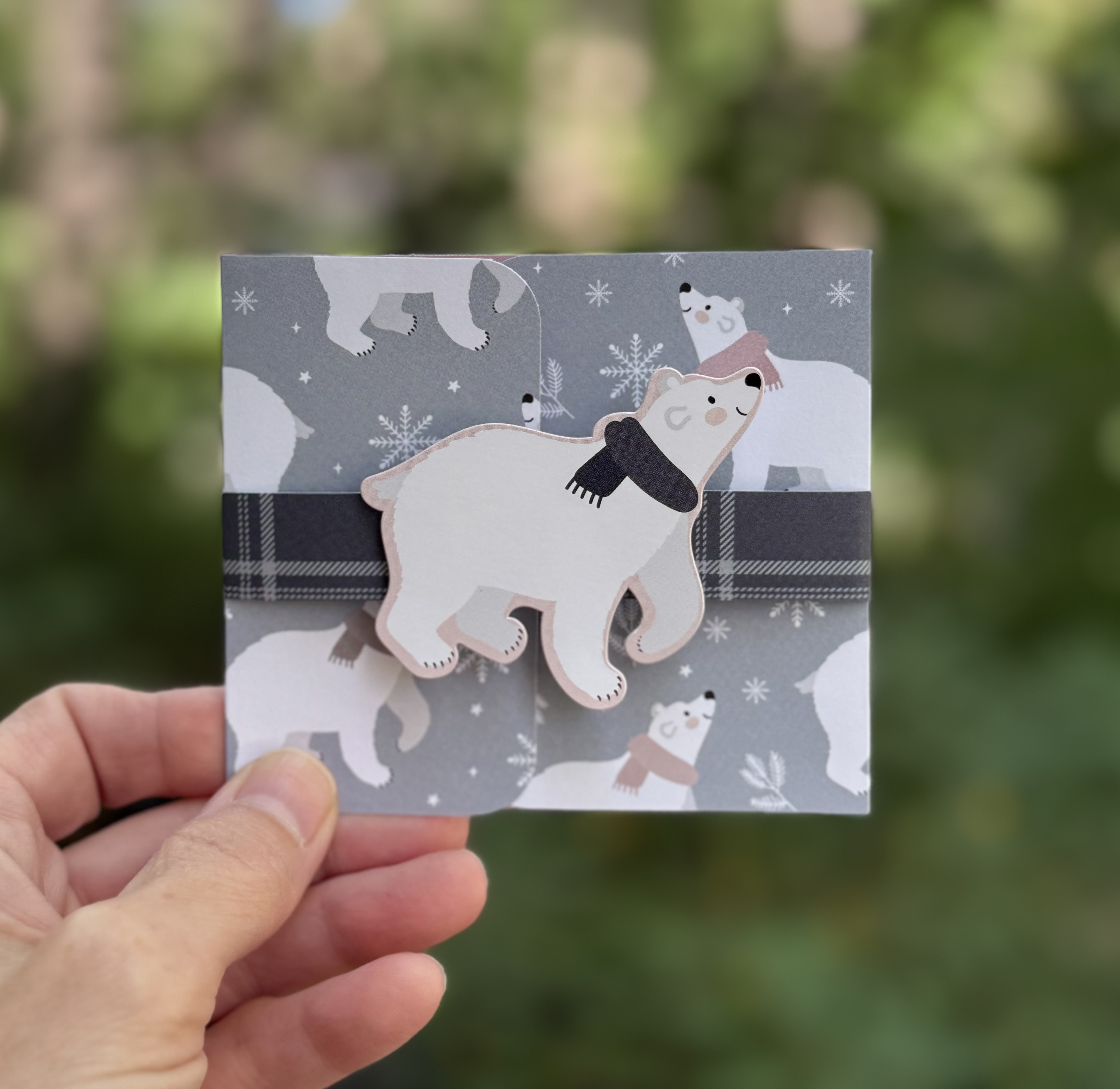 Polar Bear Gift Card Holder – Handmade Holiday Card with Ornament Option