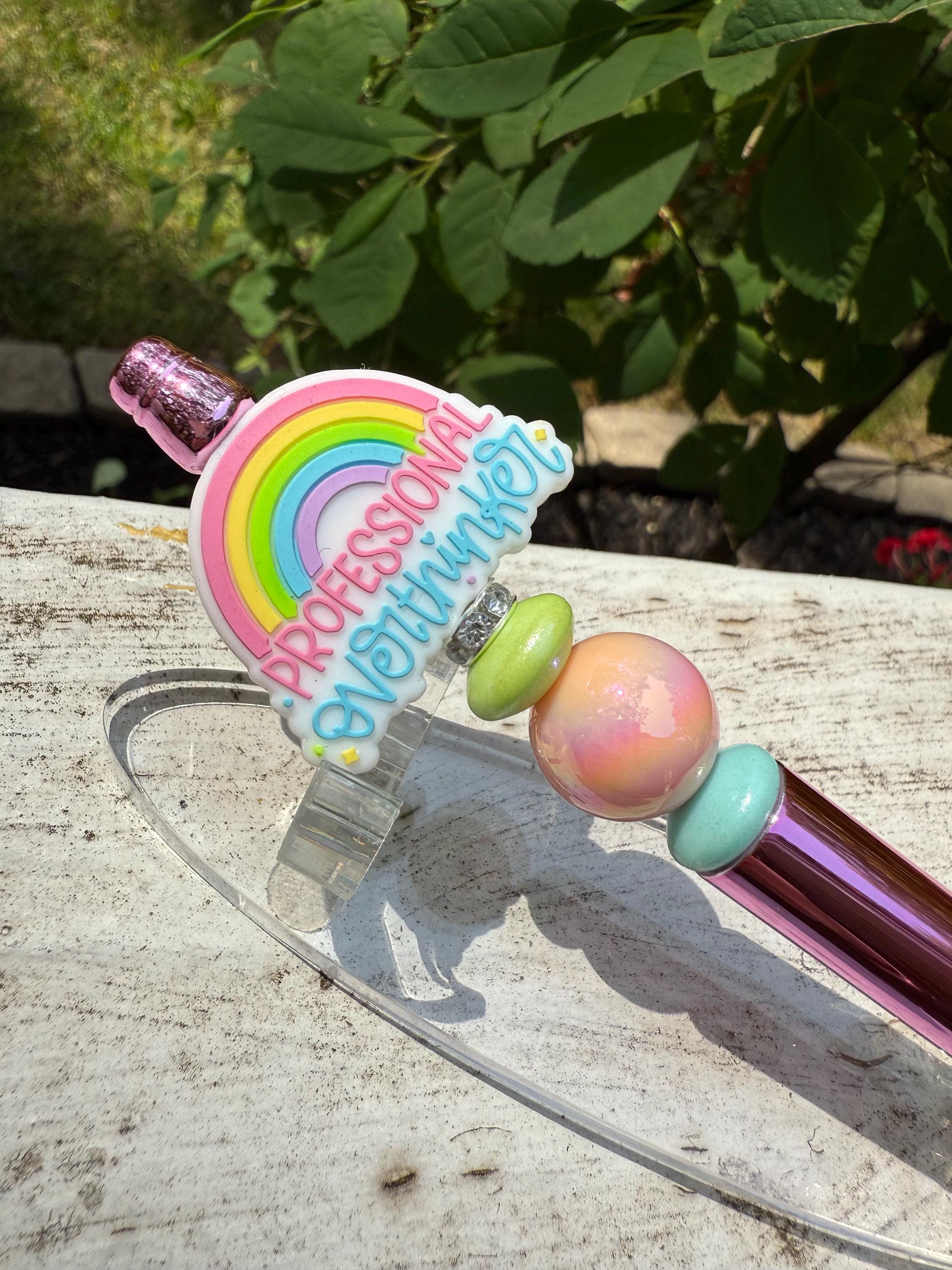 Rainbow Professional Overthinker Hand Beaded Pen – Refillable Writing Pen