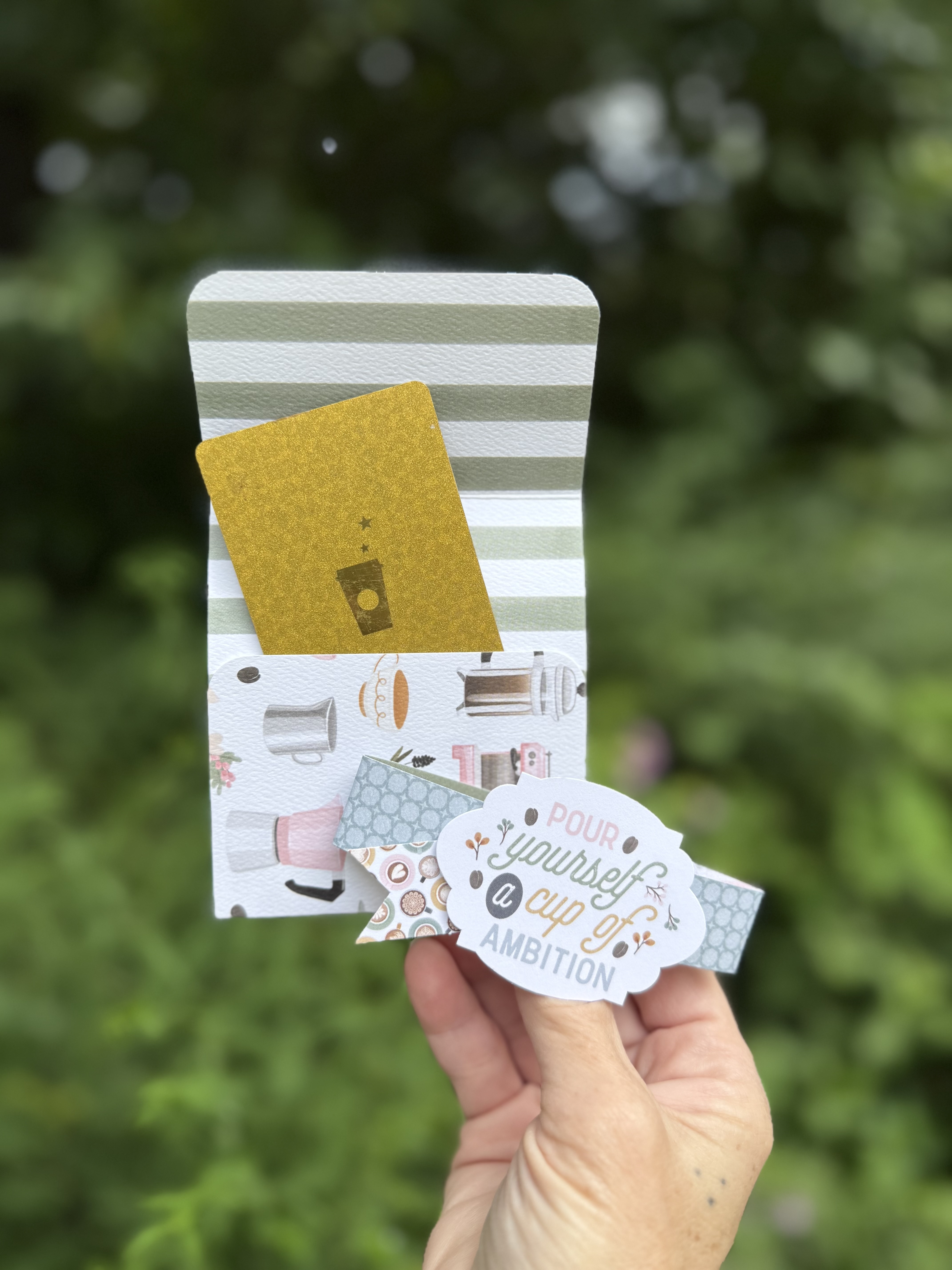 Handmade 'Pour Yourself a Cup of Ambition' Coffee Themed Gift Card Holder