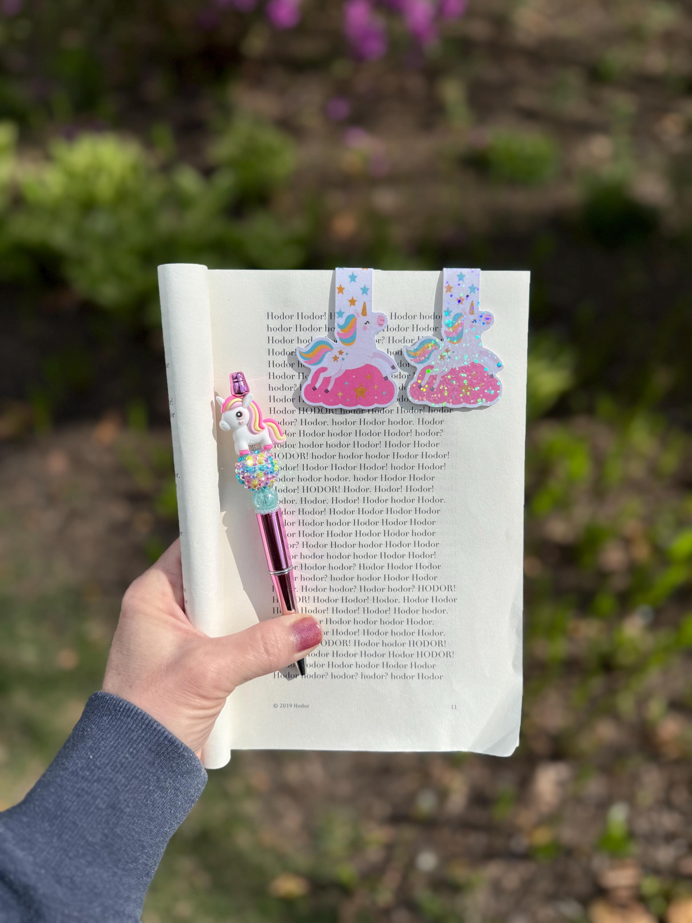 Unicorn Beaded Pen & Matching Bookmark Gift Set